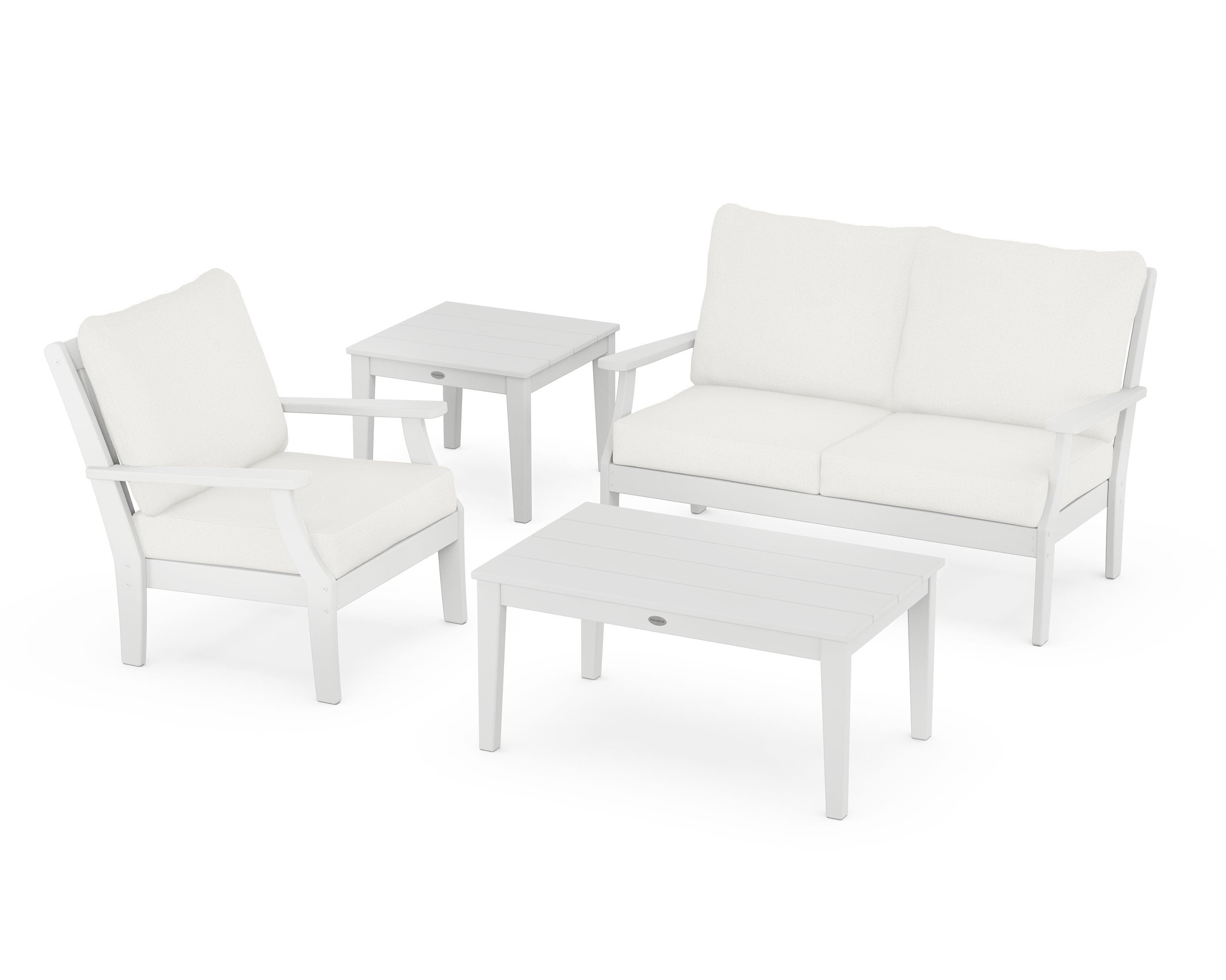 POLYWOOD Braxton 4-Piece Deep Seating Set in White / Natural Linen