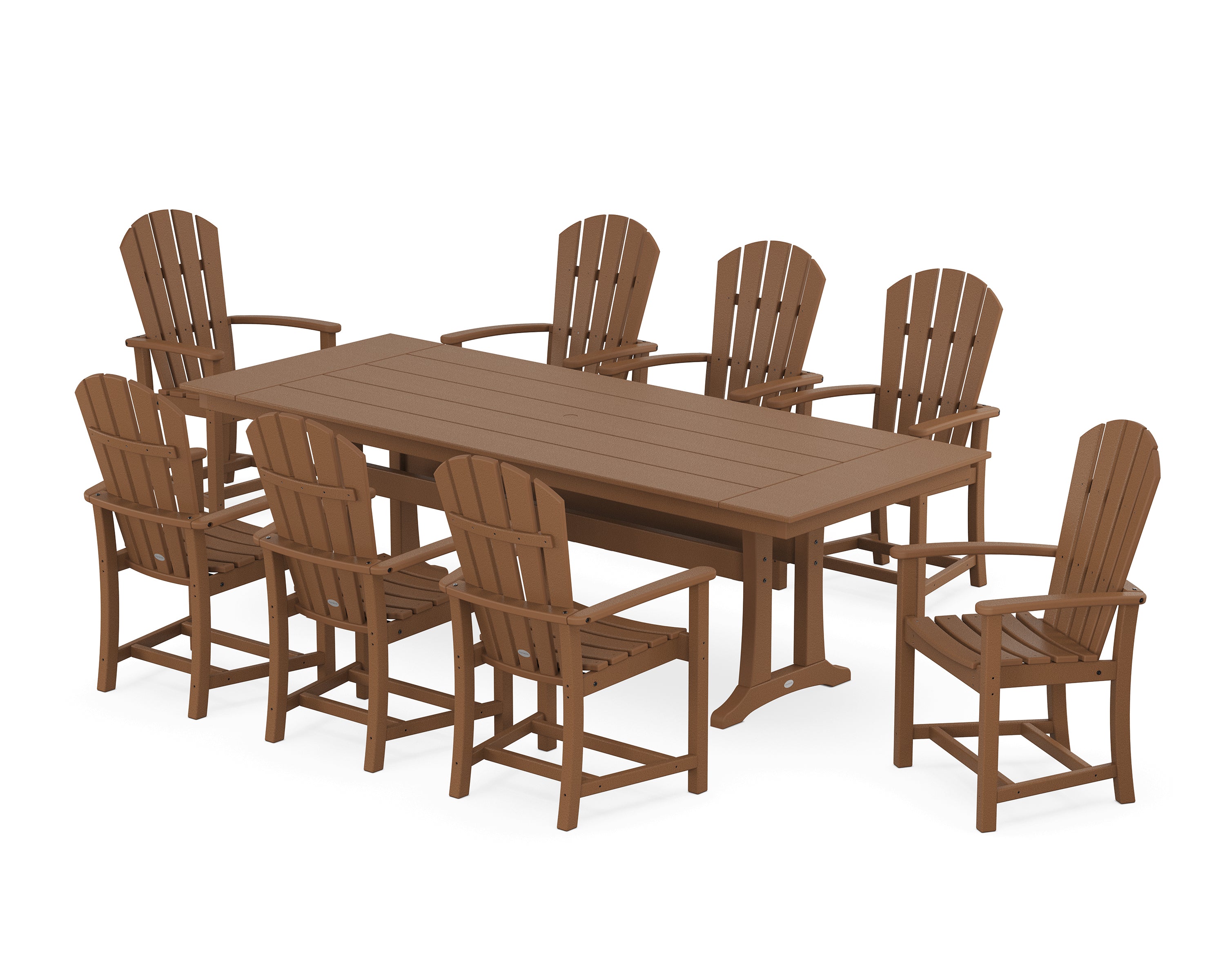 POLYWOOD® Palm Coast 9-Piece Farmhouse Dining Set with Trestle Legs in Teak