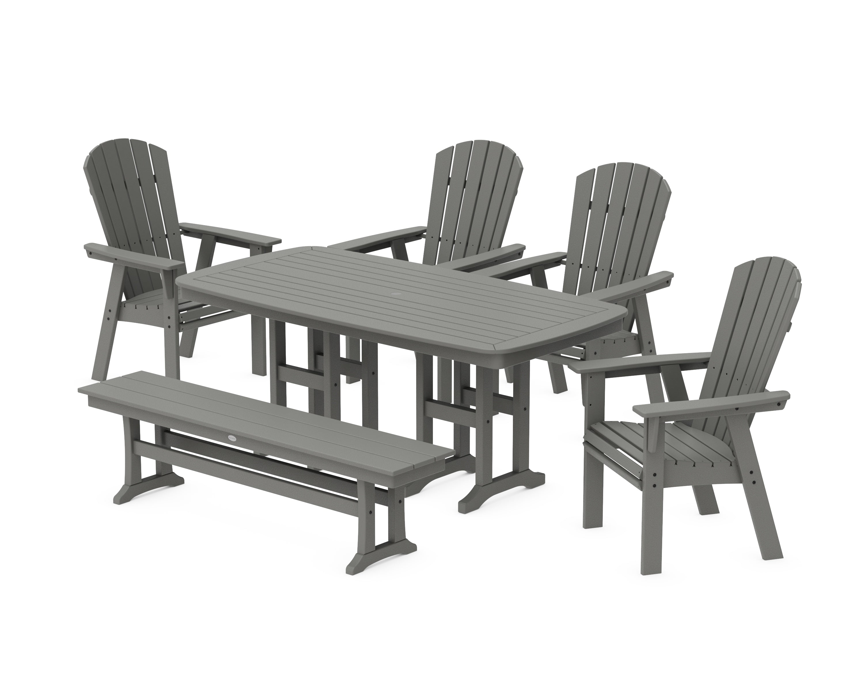 POLYWOOD Nautical Curveback Adirondack 6-Piece Dining Set with Bench in Slate Grey