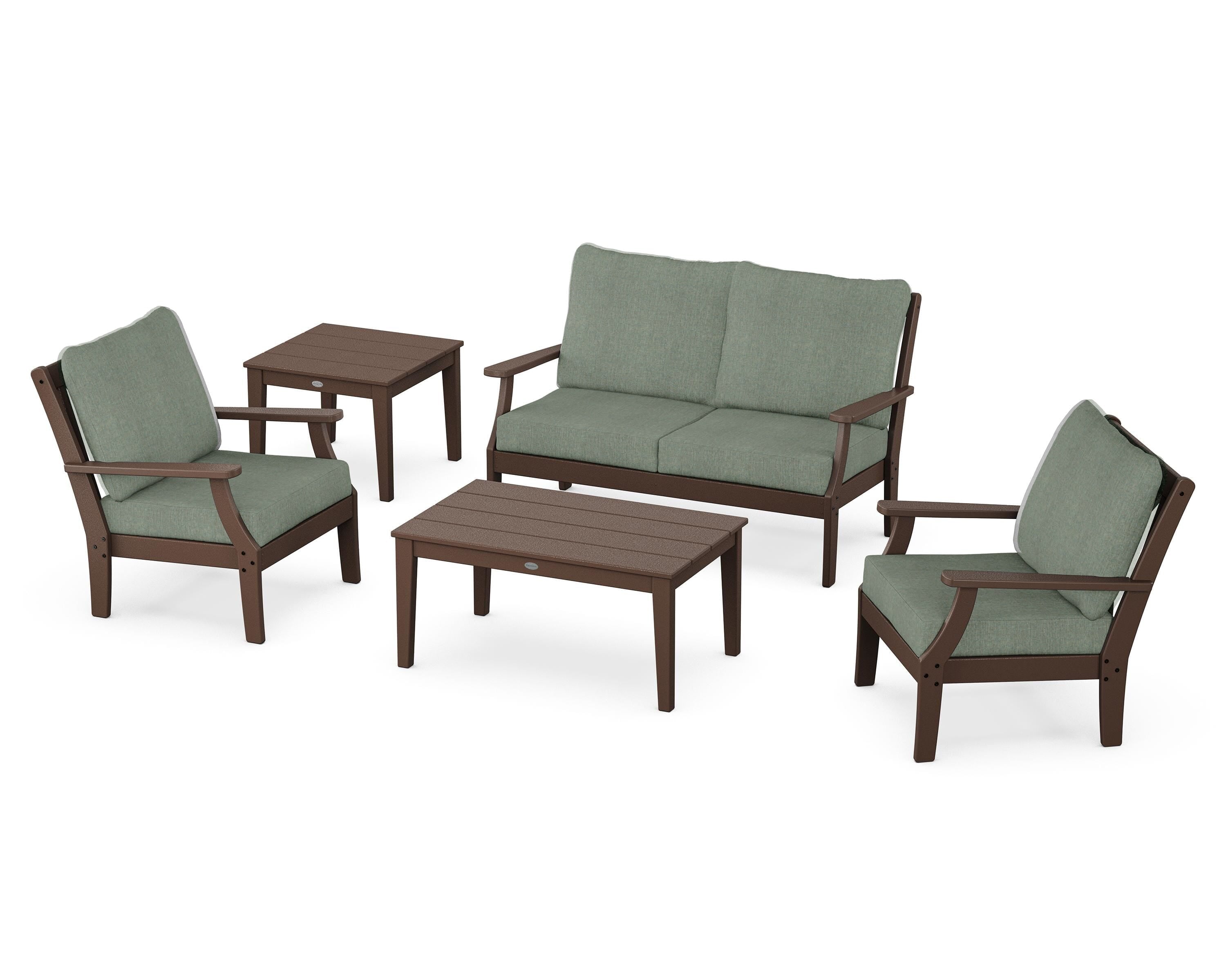 POLYWOOD Braxton 5-Piece Deep Seating Set in Mahogany / Cast Sage
