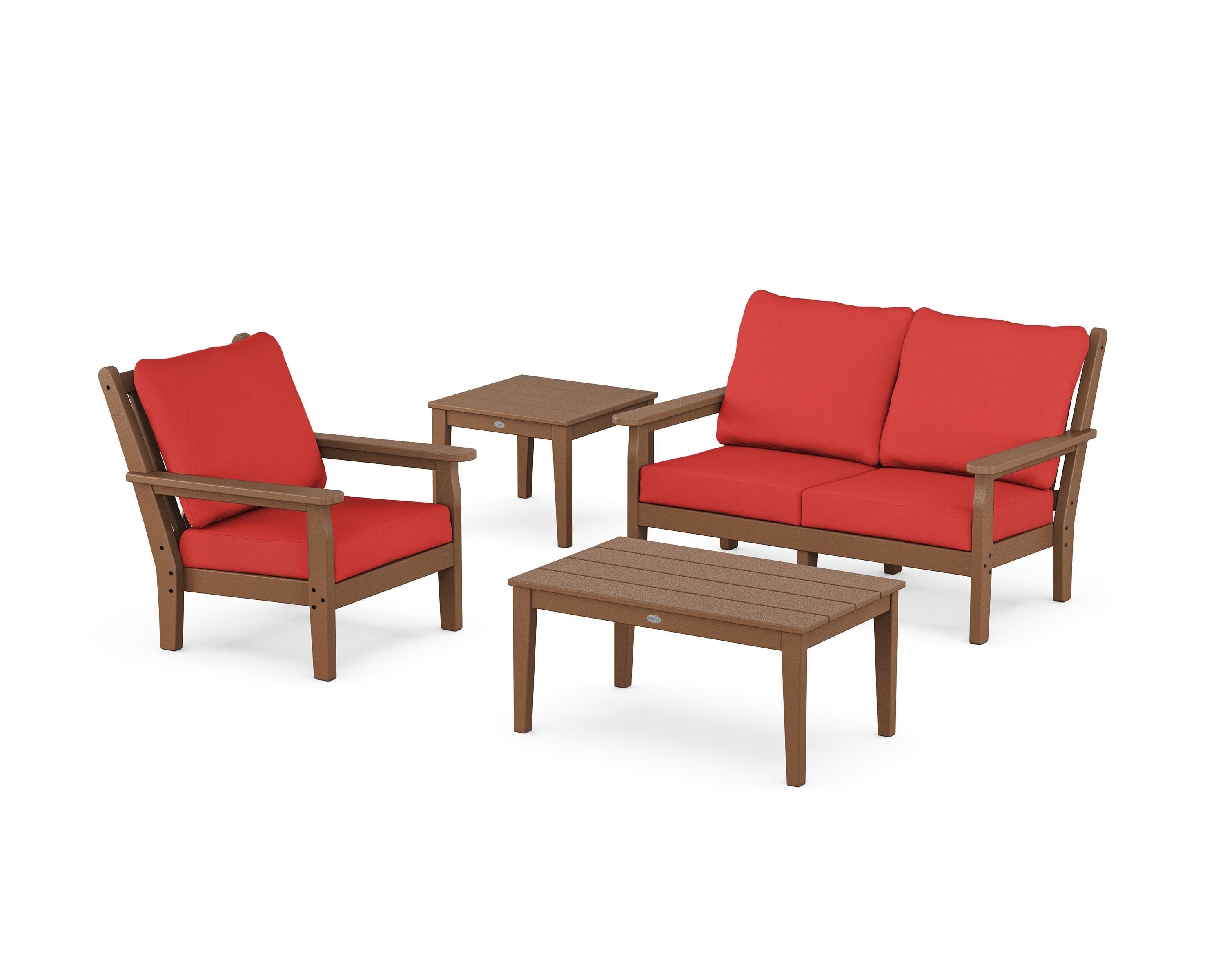 POLYWOOD Chippendale 4-Piece Deep Seating Set in Teak / Crimson Linen