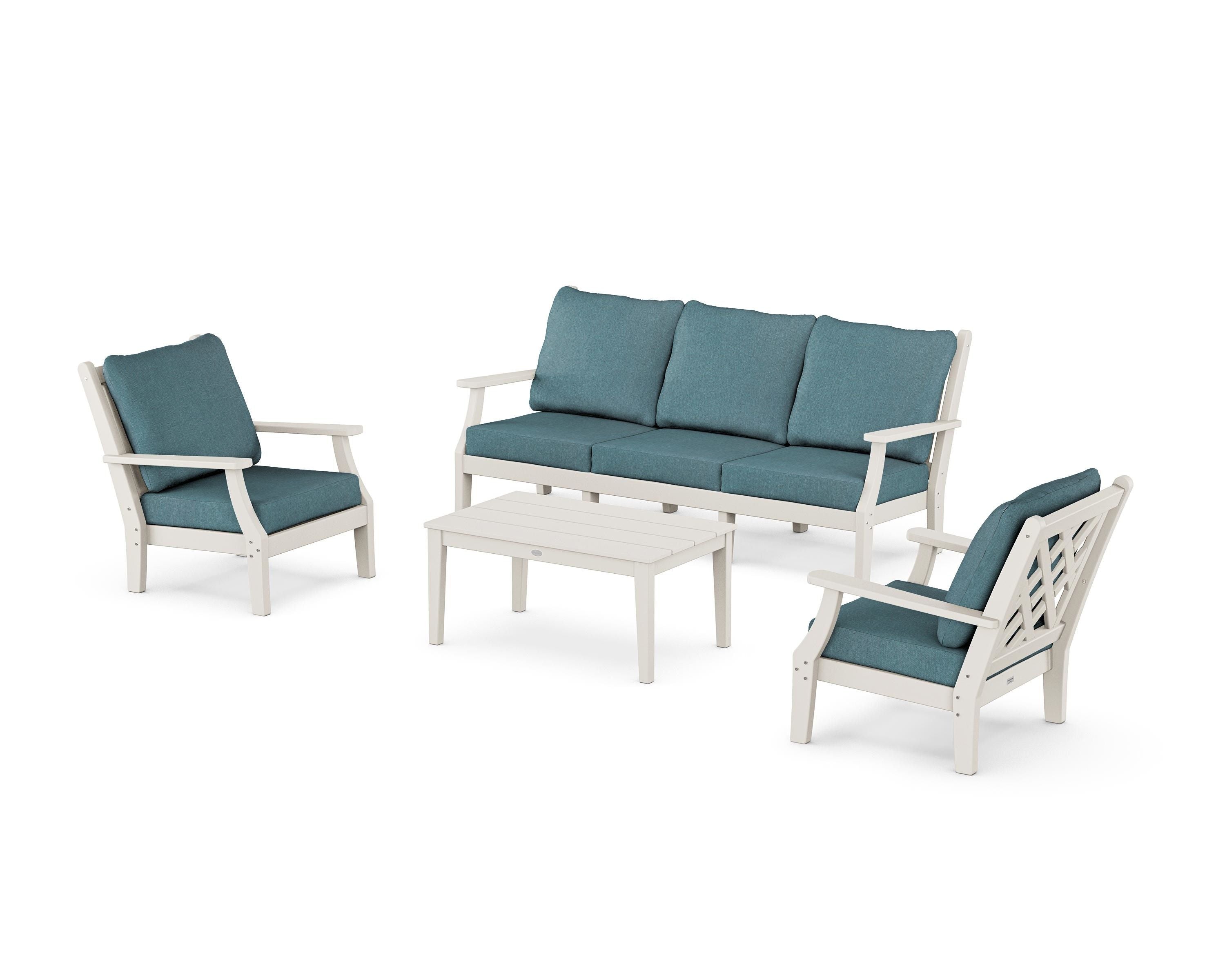 Country Living Wovendale 4-Piece Deep Seating Set with Sofa in Sand / Ocean Teal