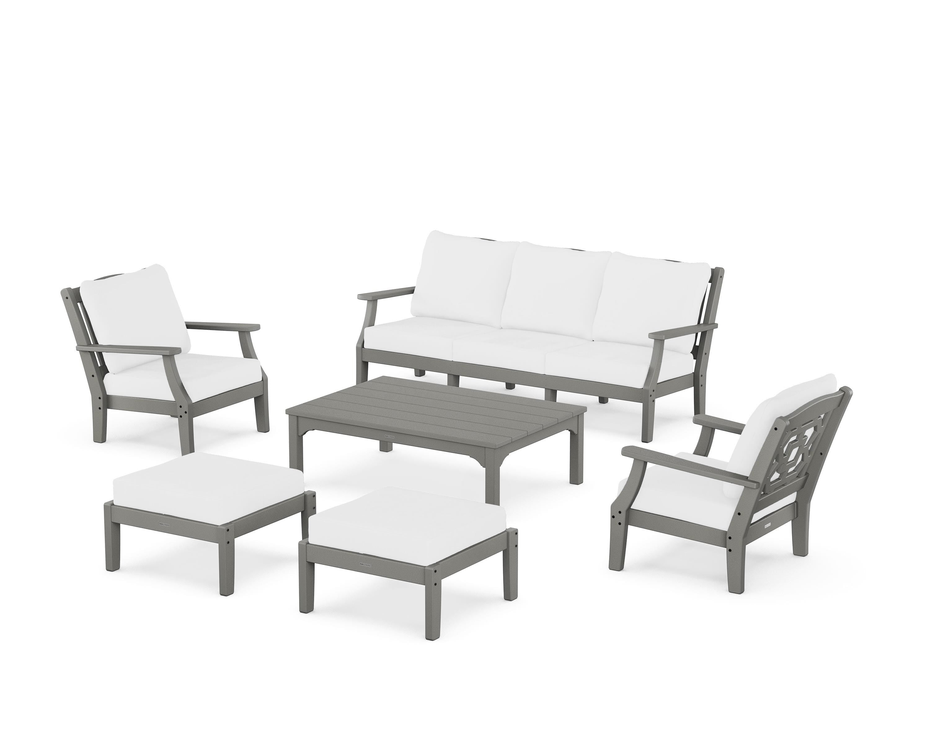 Martha Stewart by POLYWOOD Chinoiserie 6-Piece Lounge Sofa Set in Slate Grey / Natural
