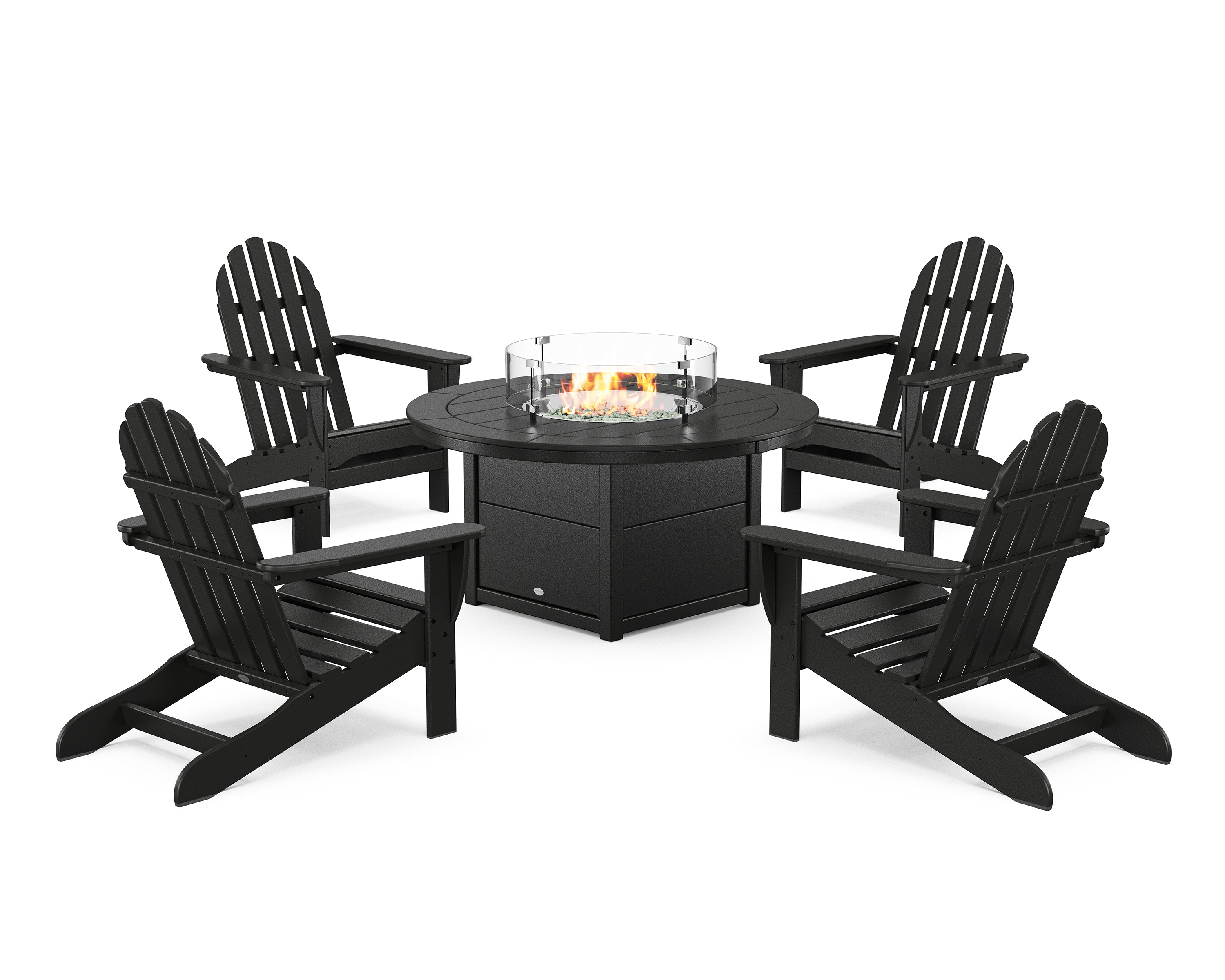 POLYWOOD® Classic Adirondack 5-Piece Conversation Set with Fire Pit Table in Black