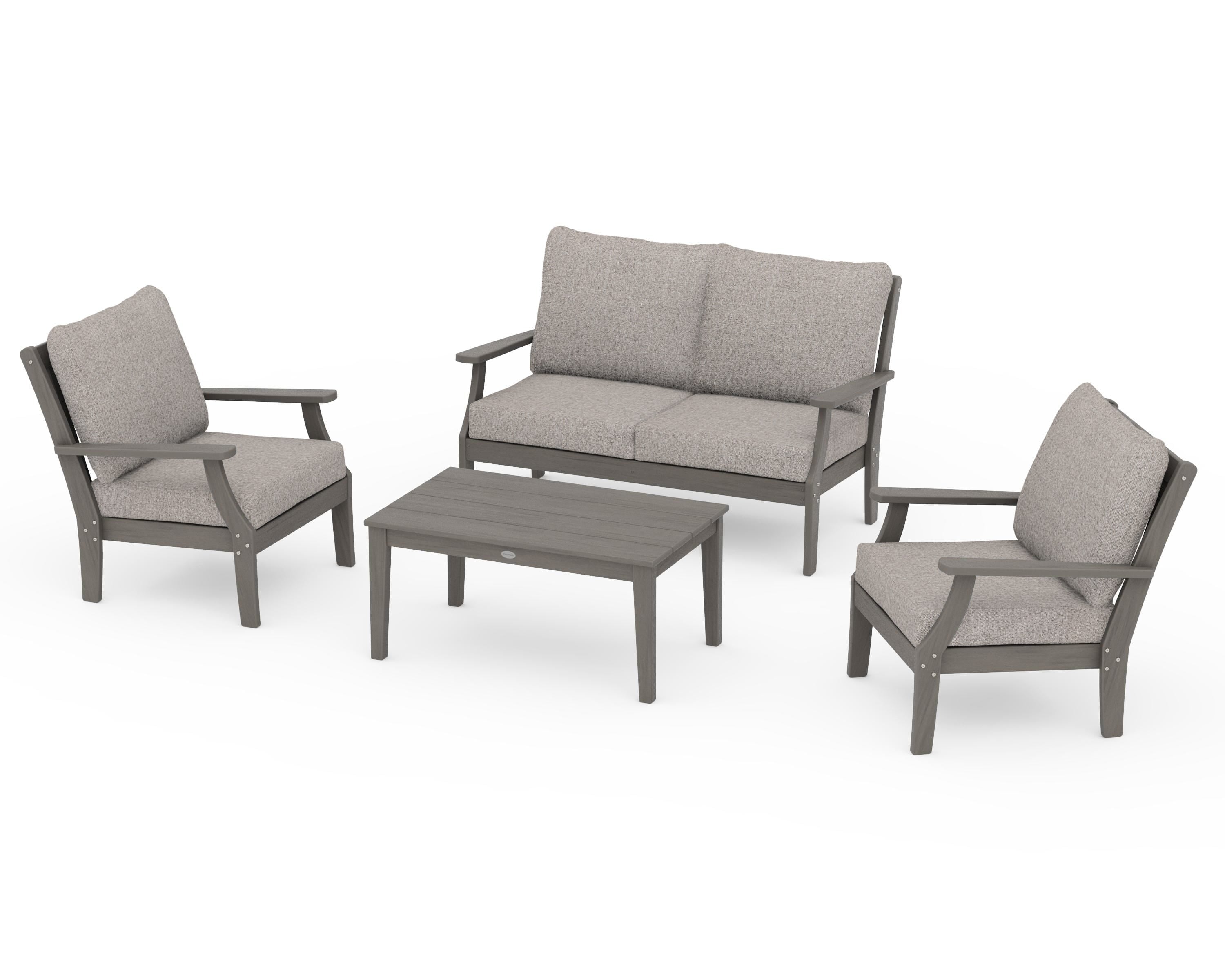 POLYWOOD Braxton 4-Piece Deep Seating Chair Set in Driftwood / Weathered Tweed