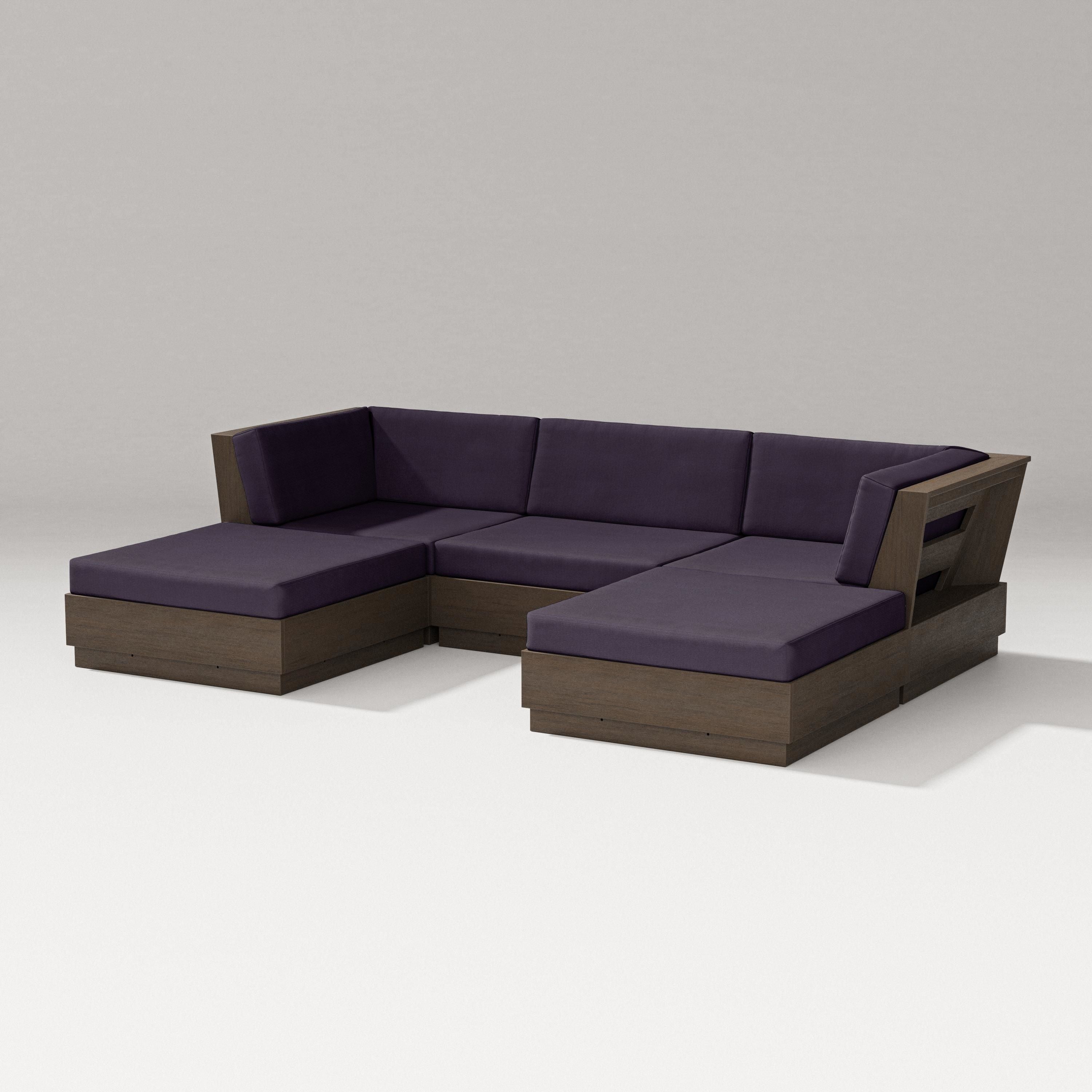PW Designer Series Elevate Double Chaise Sectional in Kona / Navy Linen
