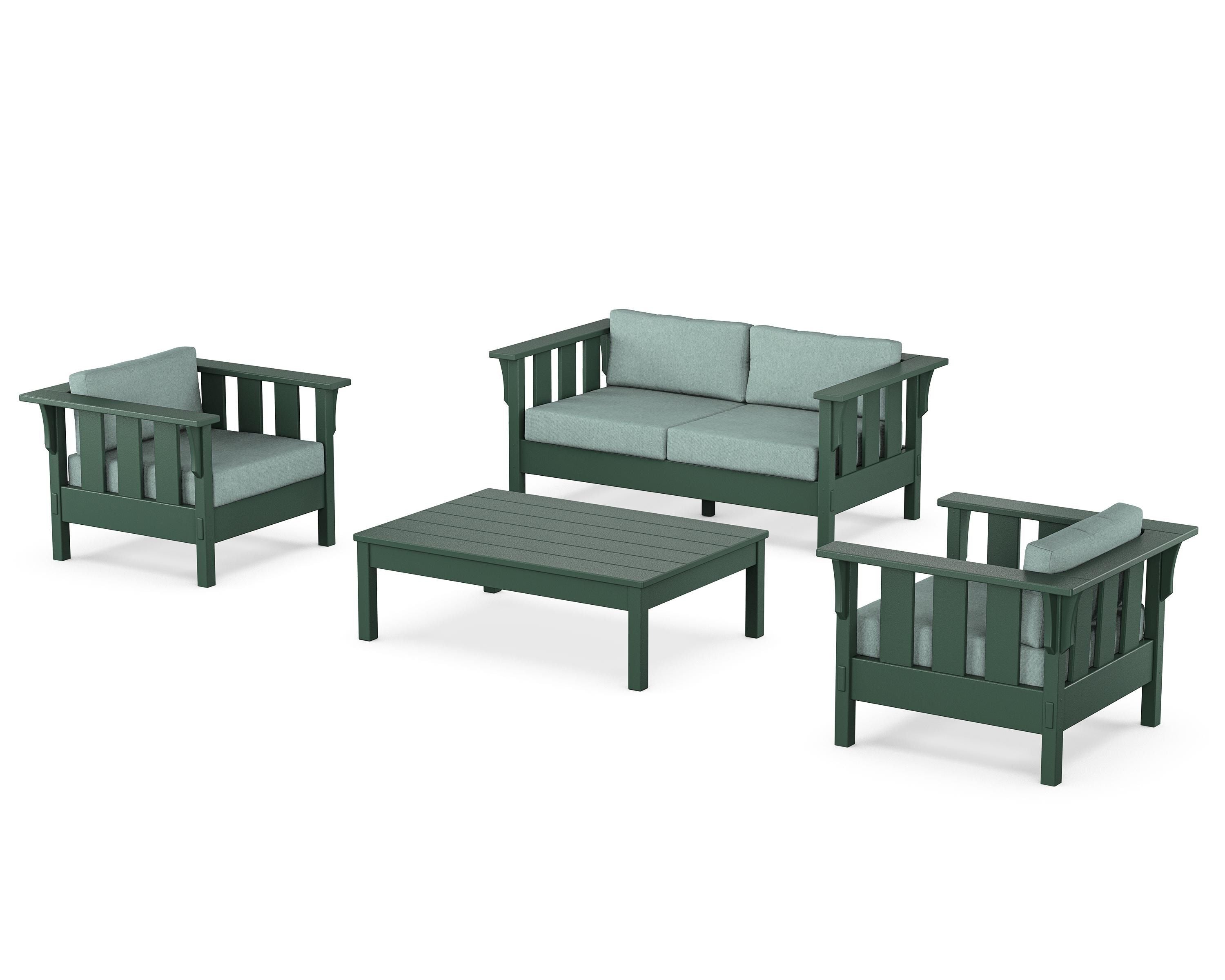Martha Stewart by POLYWOOD Acadia 4-Piece Deep Seating Set with Loveseat in Green / Glacier Spa