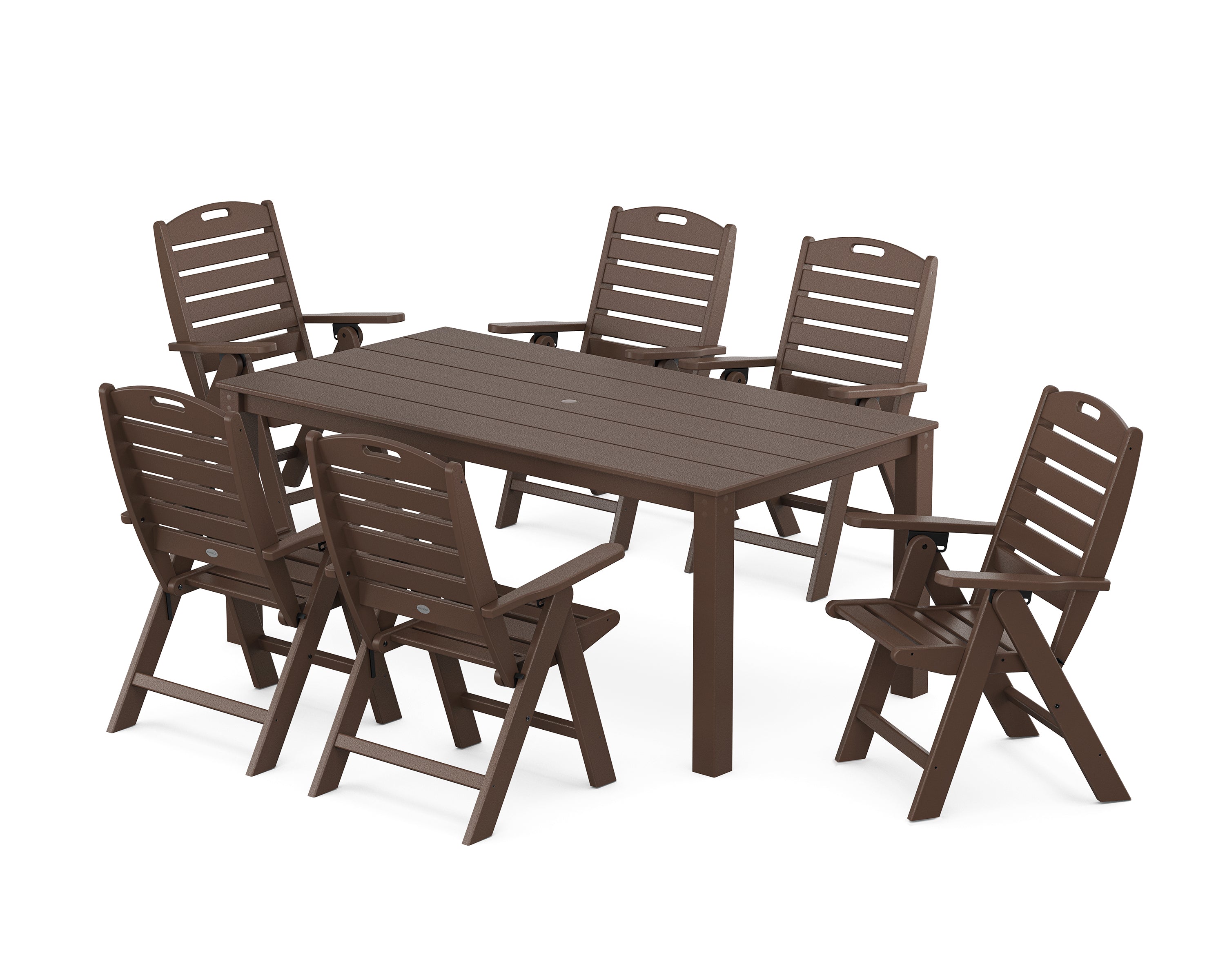 POLYWOOD® Nautical Folding Highback Chair 7-Piece Parsons Dining Set in Mahogany