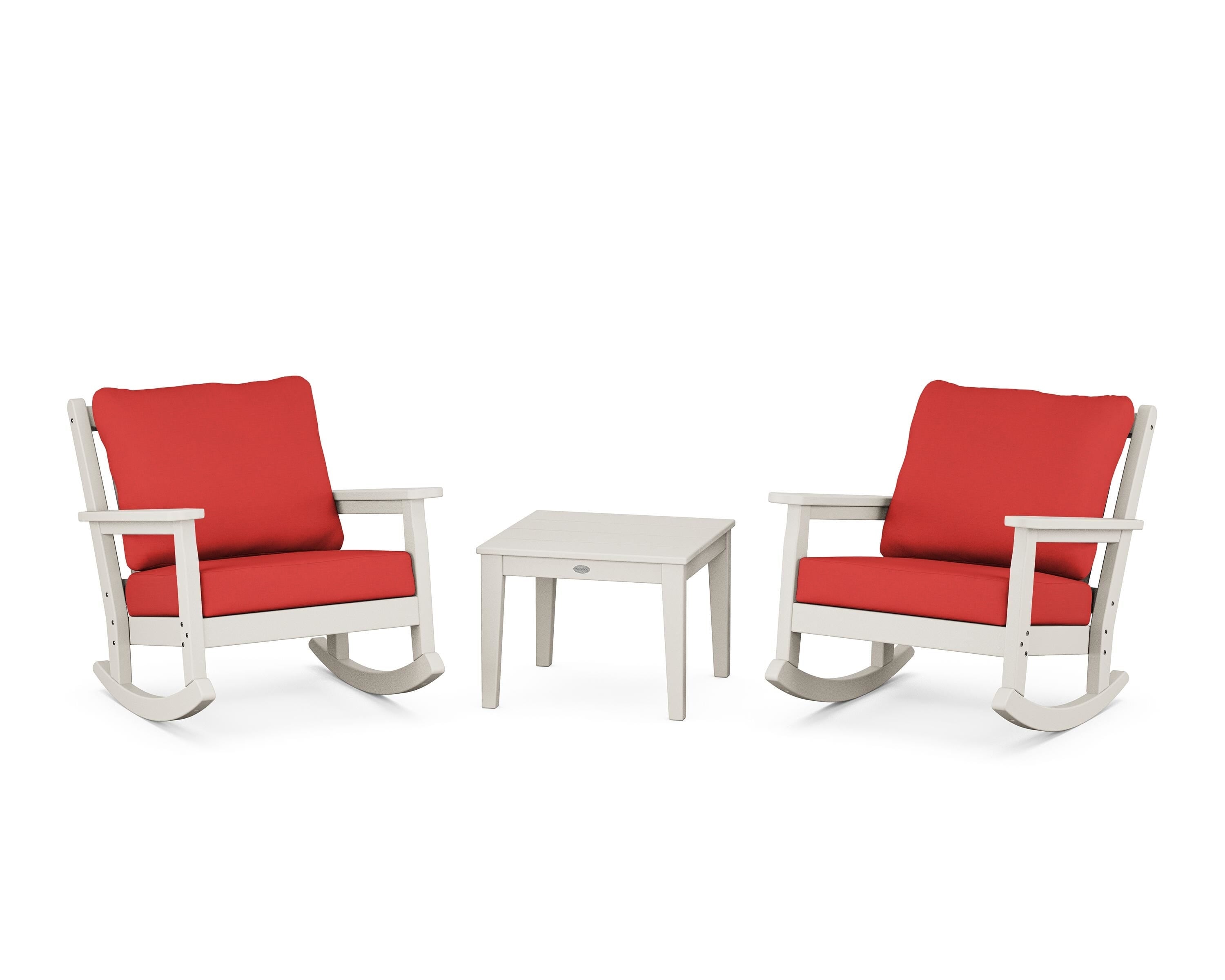 POLYWOOD Chippendale 3-Piece Deep Seating Rocker Set in Sand / Crimson Linen