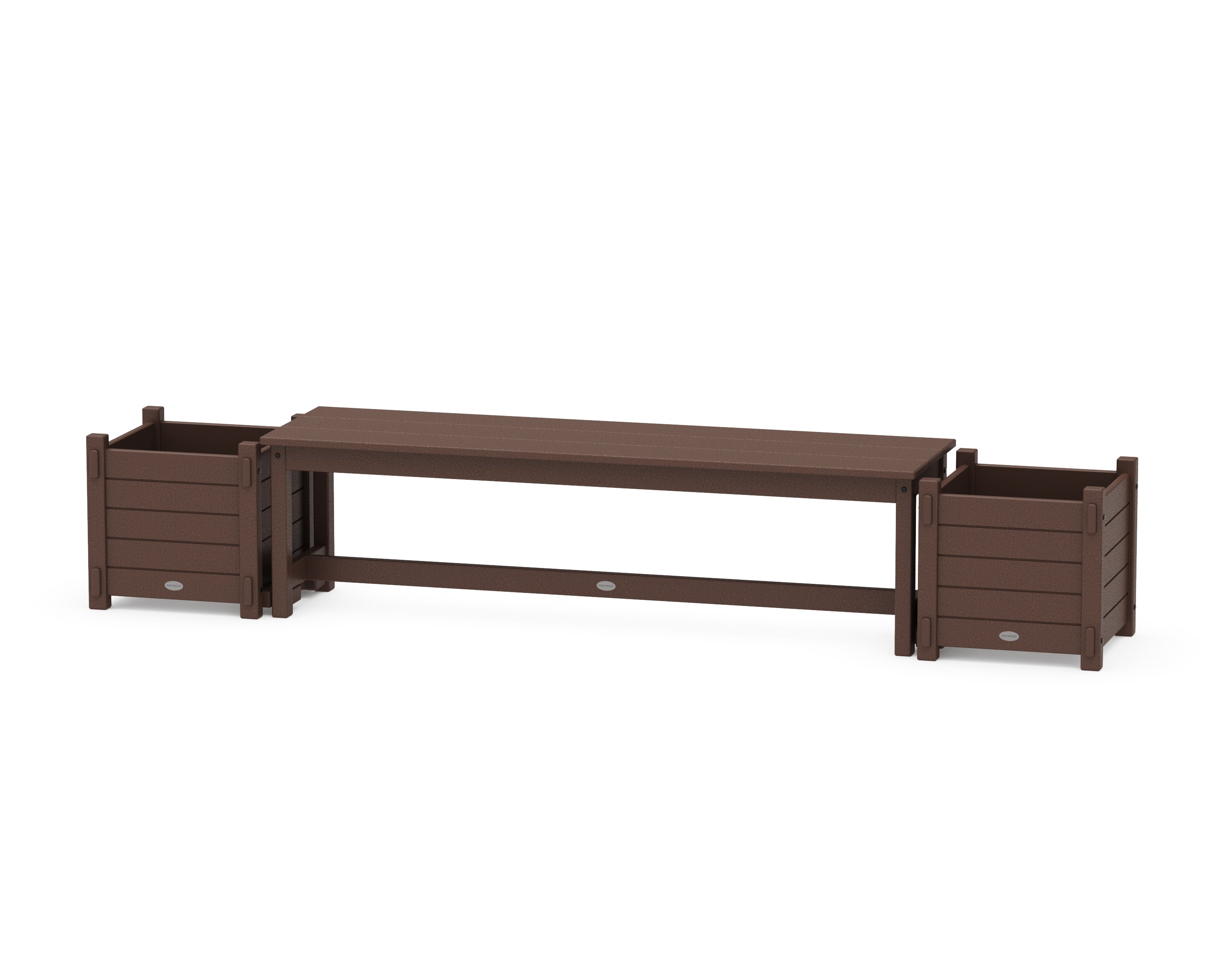 POLYWOOD 60" Nautical Straight Planter Bench Set in Mahogany