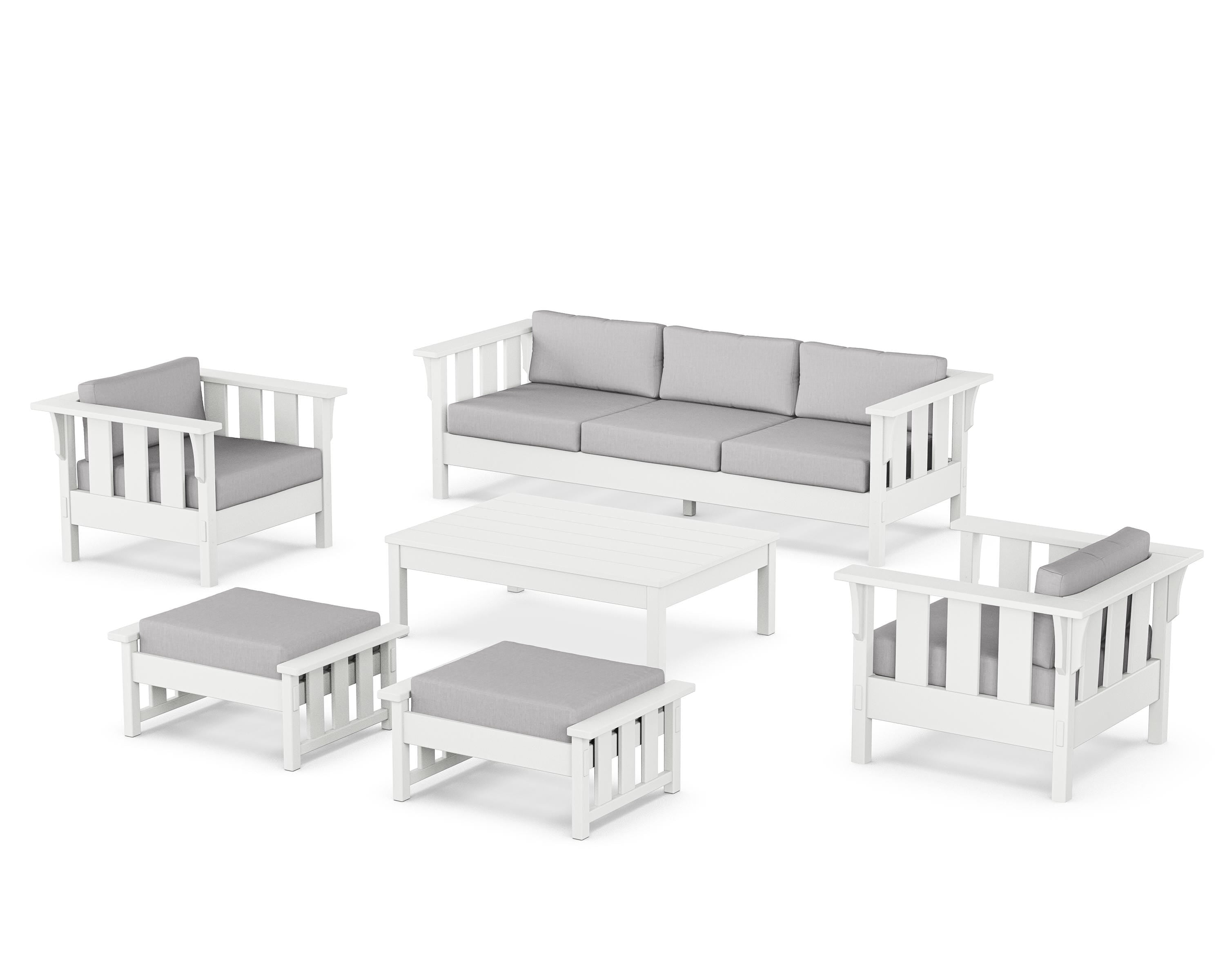Martha Stewart by POLYWOOD Acadia 6-Piece Lounge Sofa Set in White / Granite