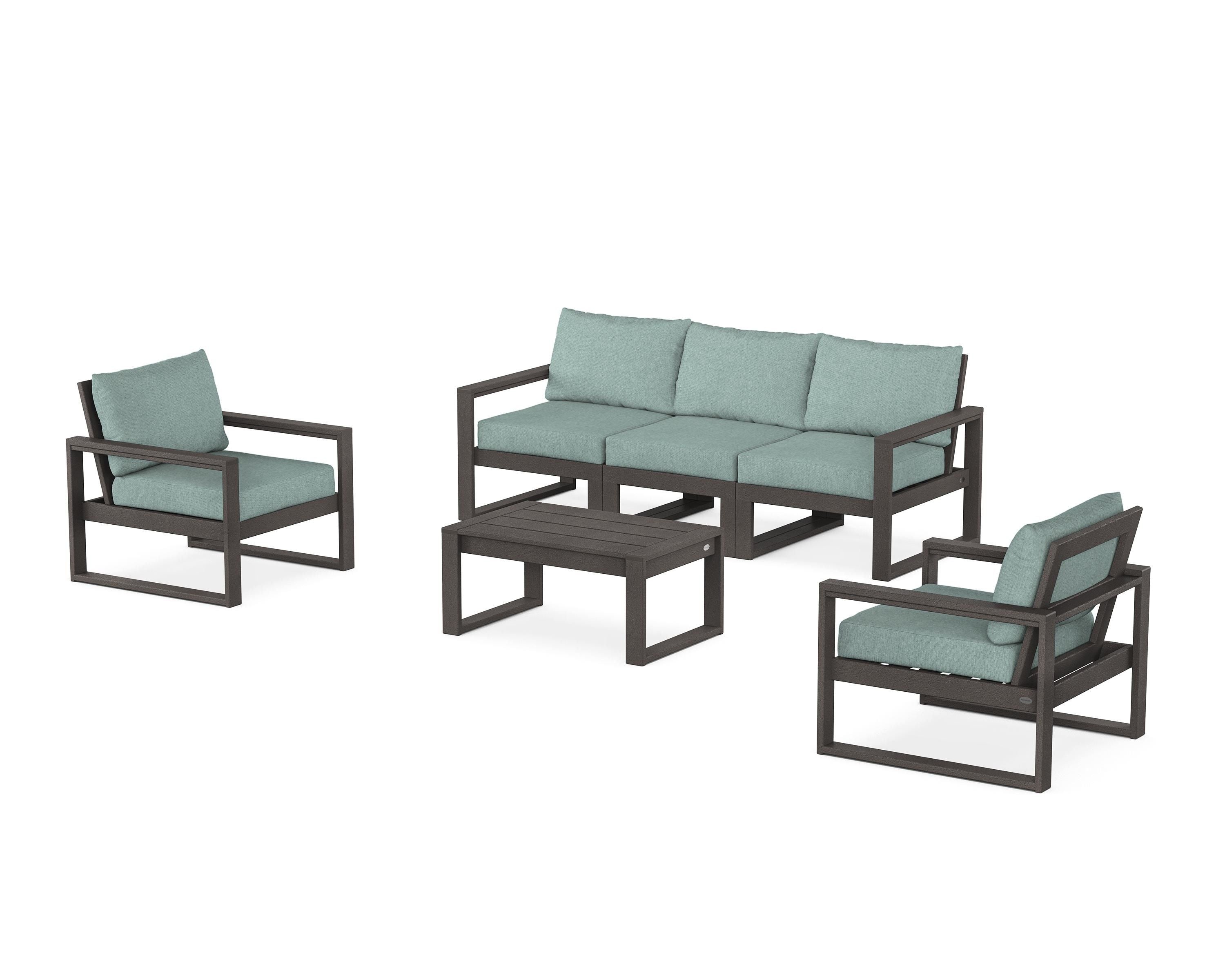 POLYWOOD EDGE Sectional 4-Piece Deep Seating Set with Sofa in Vintage Coffee / Glacier Spa