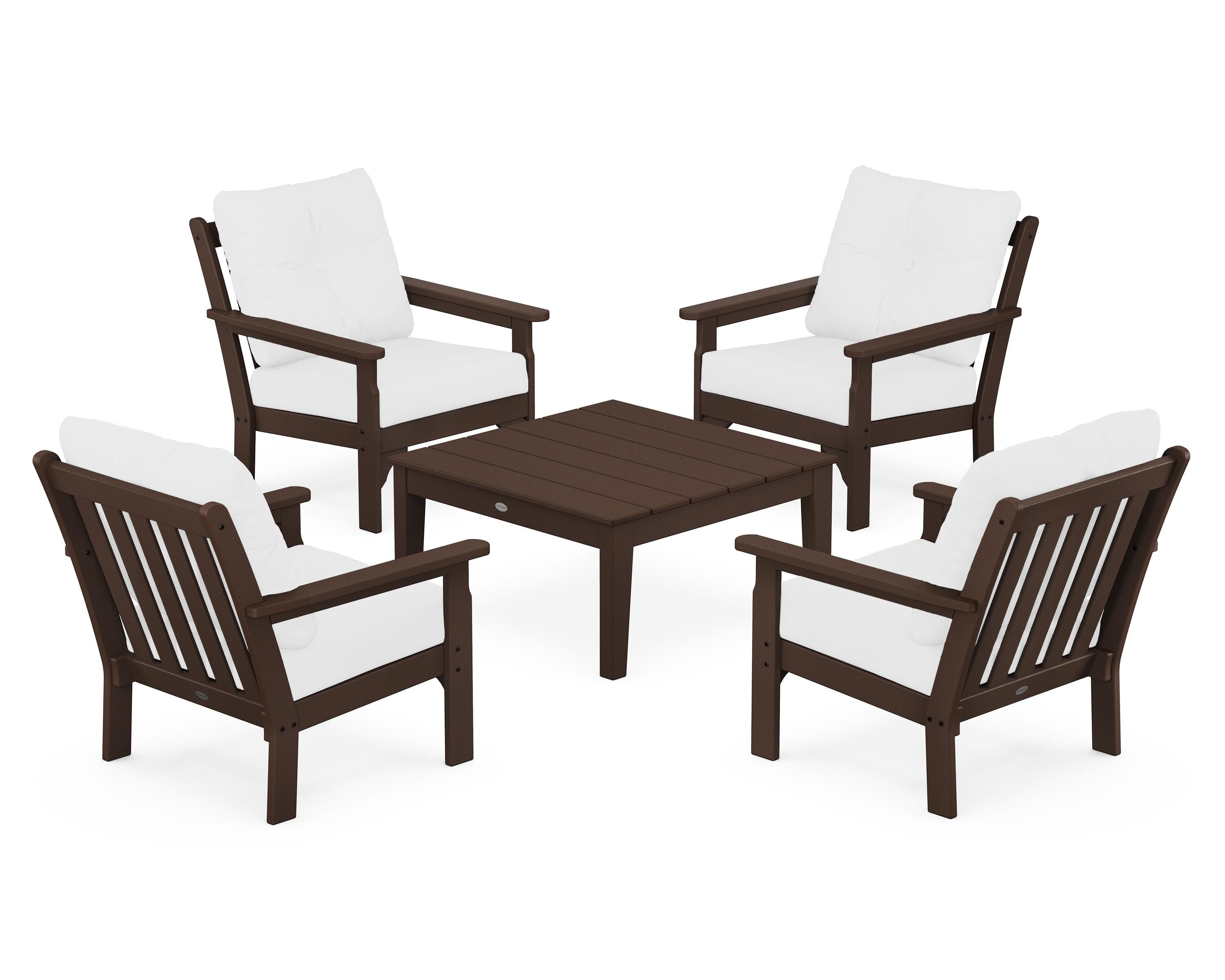 POLYWOOD Vineyard 5-Piece Deep Seating Conversation Set in Mahogany / Natural