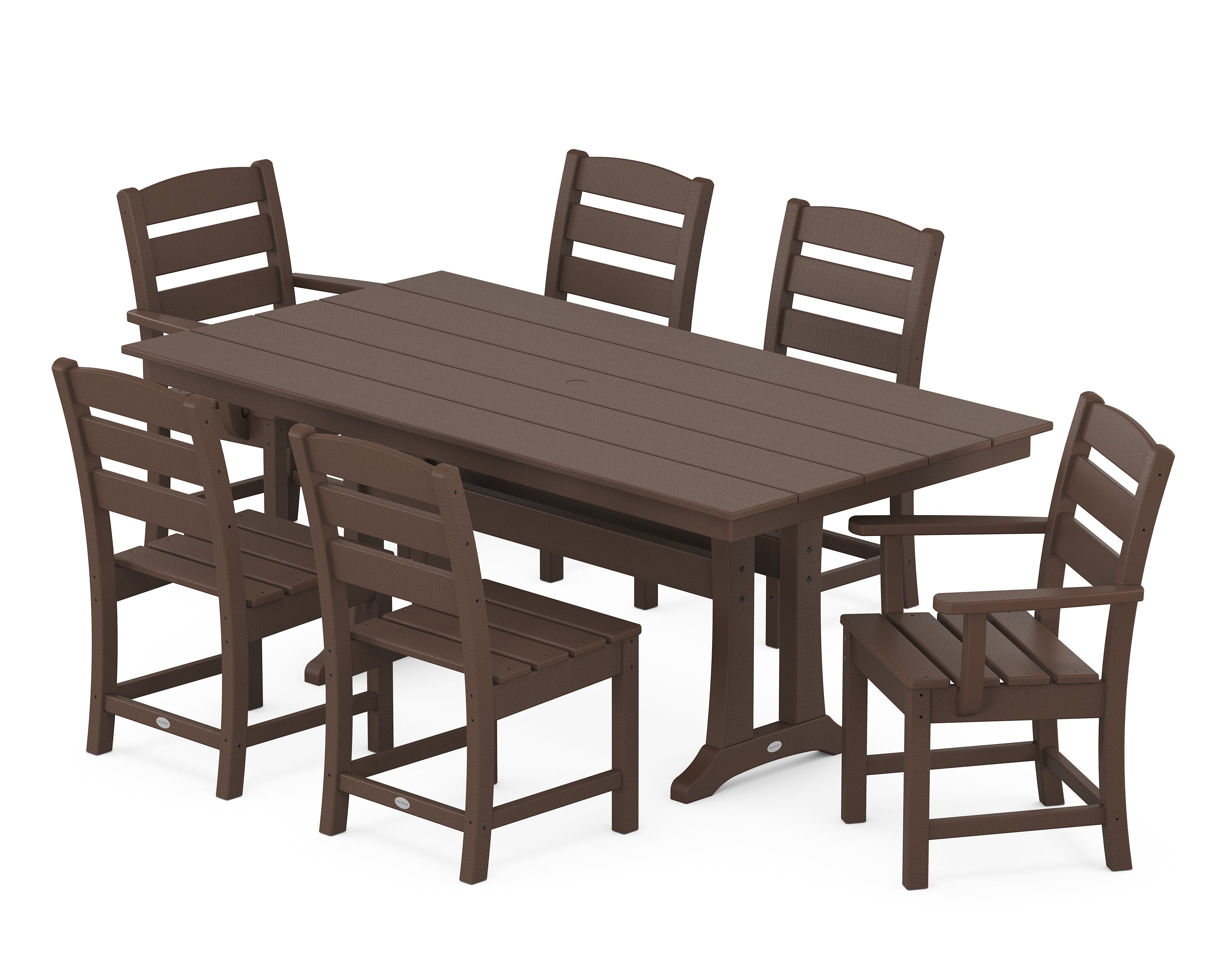 POLYWOOD Lakeside 7-Piece Farmhouse Dining Set with Trestle Legs in Mahogany