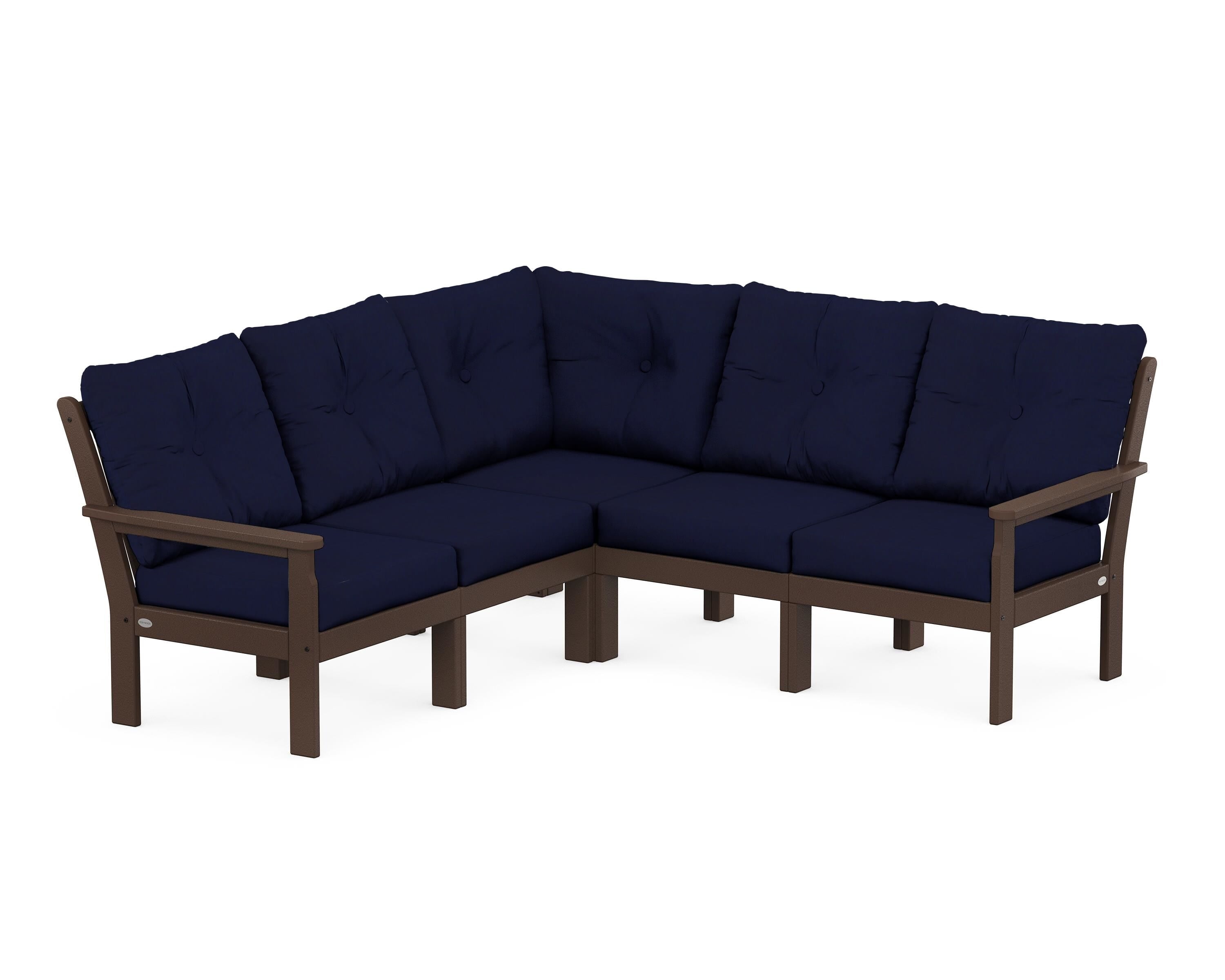 POLYWOOD Vineyard 5-Piece Sectional in Mahogany / Navy