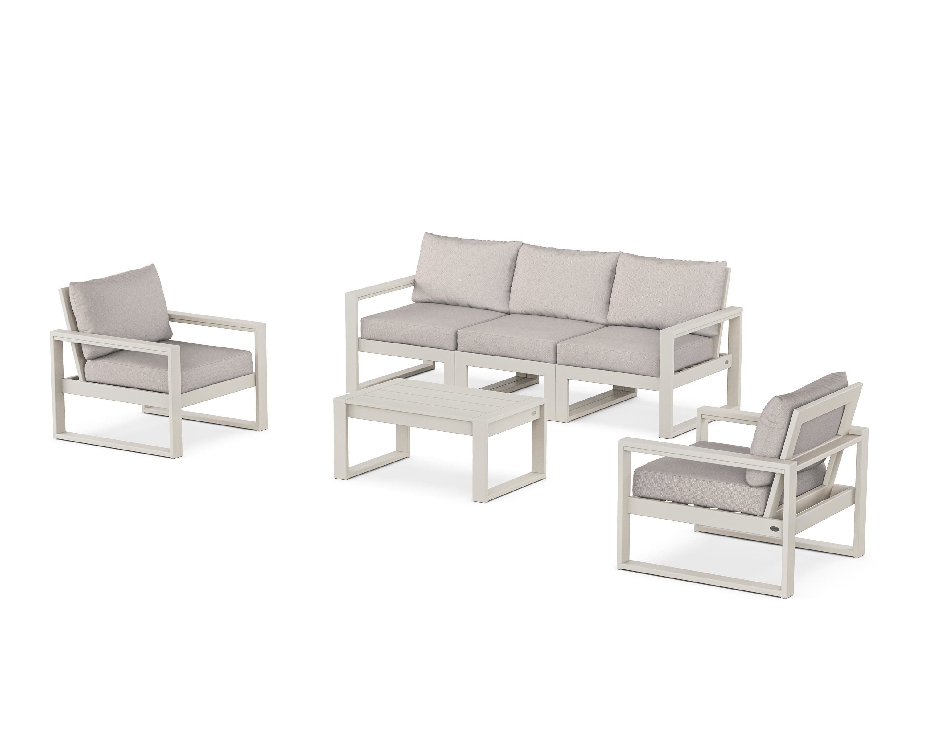 POLYWOOD EDGE Sectional 4-Piece Deep Seating Set with Sofa in Sand / Dune Burlap