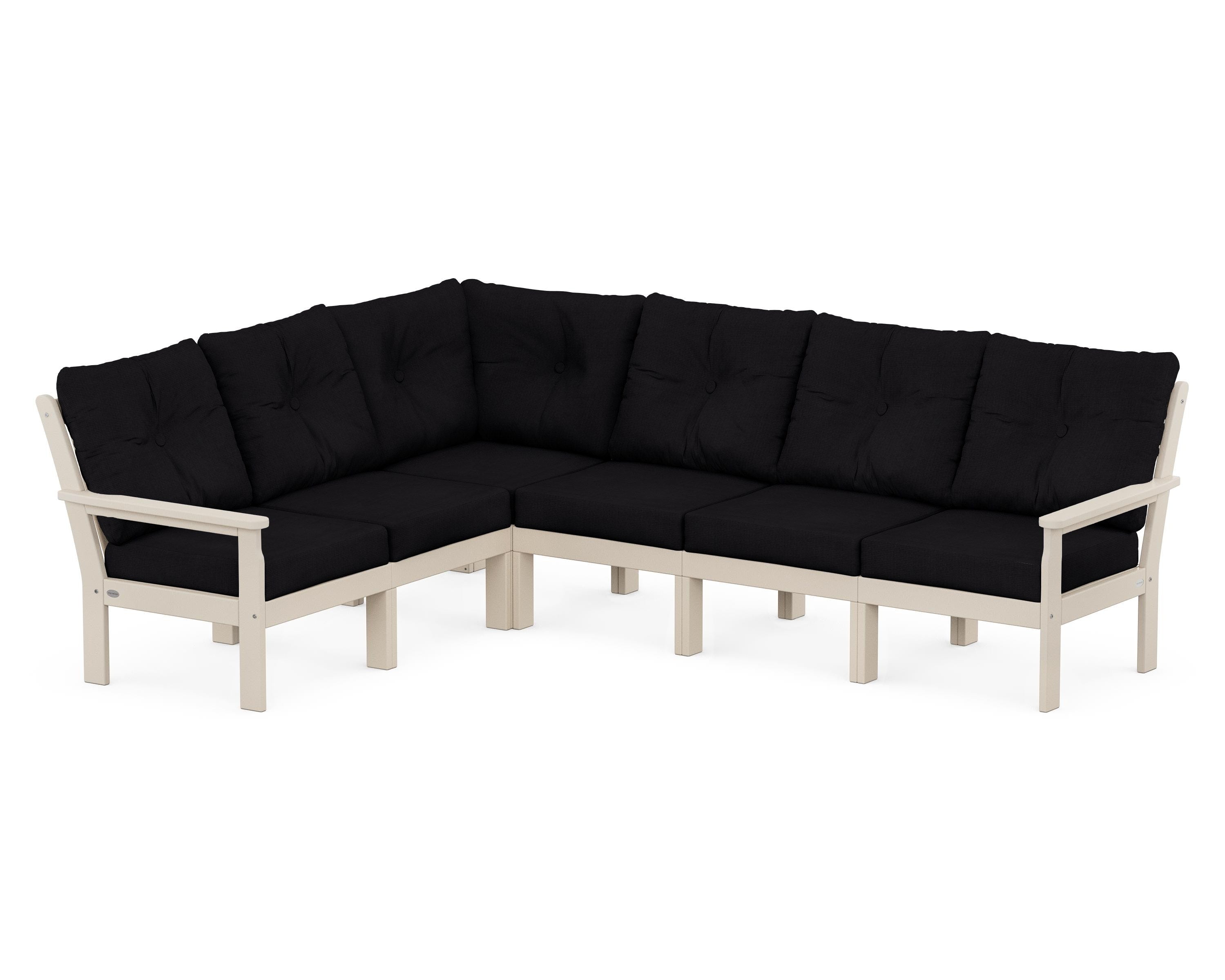 POLYWOOD Vineyard 6-Piece Sectional in Sand / Midnight Linen