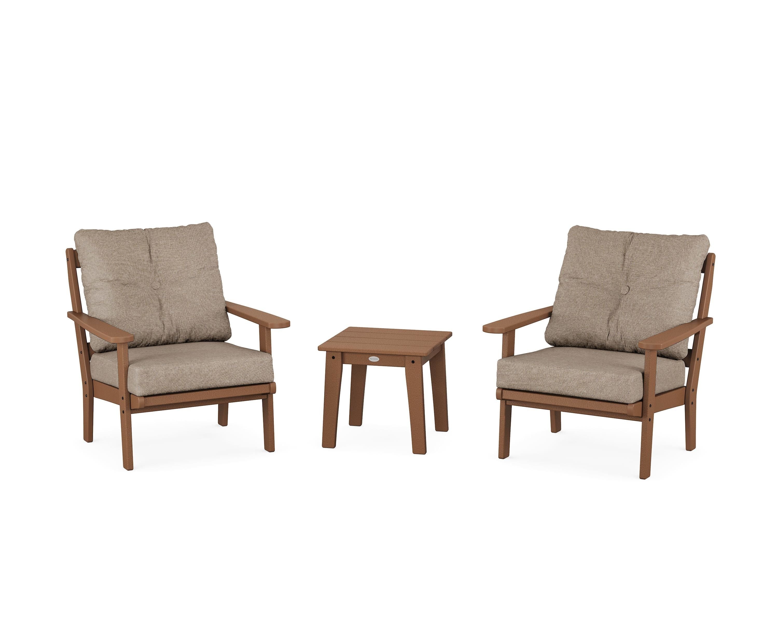 POLYWOOD Mission 3-Piece Deep Seating Set in Teak / Spiced Burlap