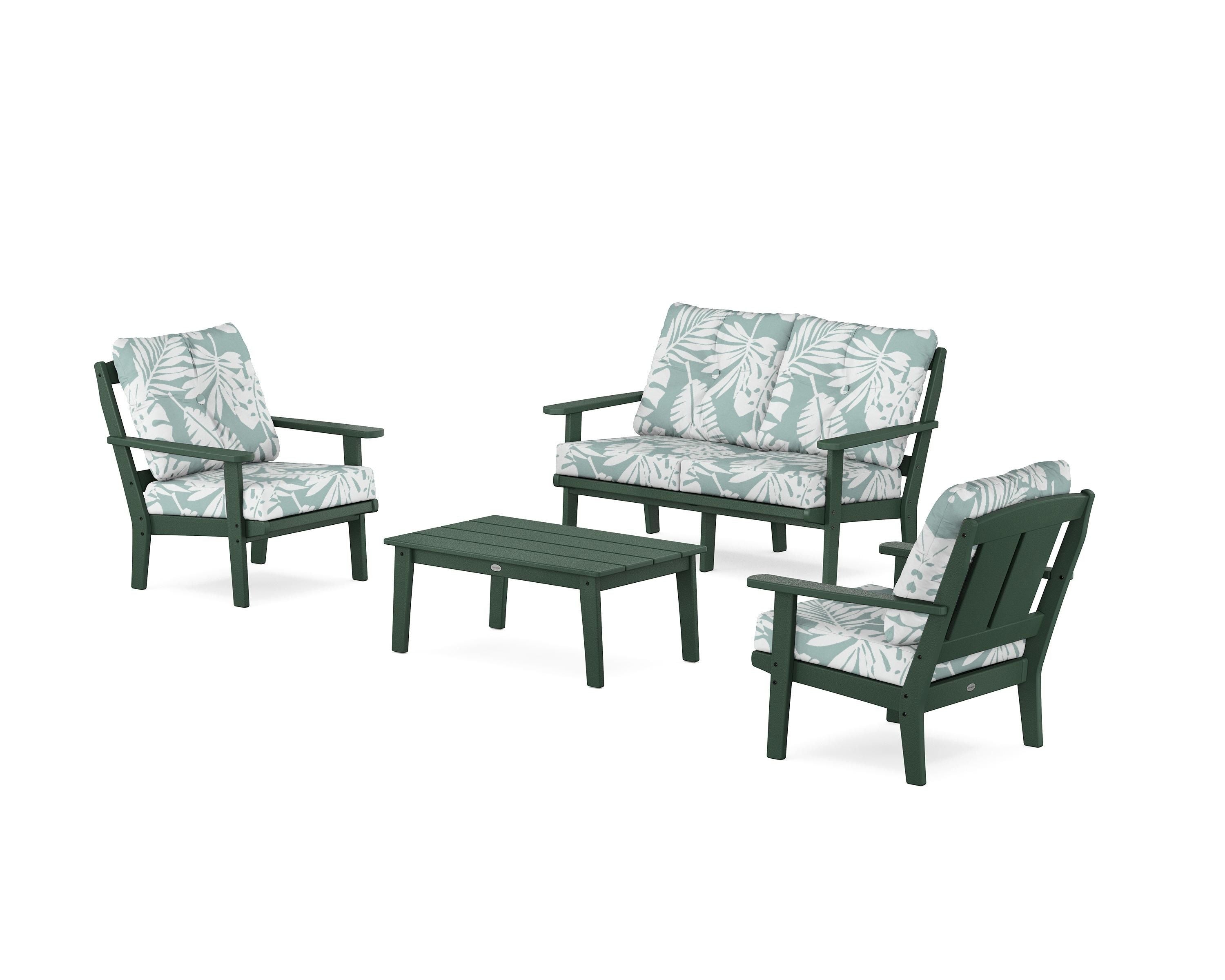 POLYWOOD Mission 4-Piece Deep Seating Set with Loveseat in Green / Leaf Glacier Spa