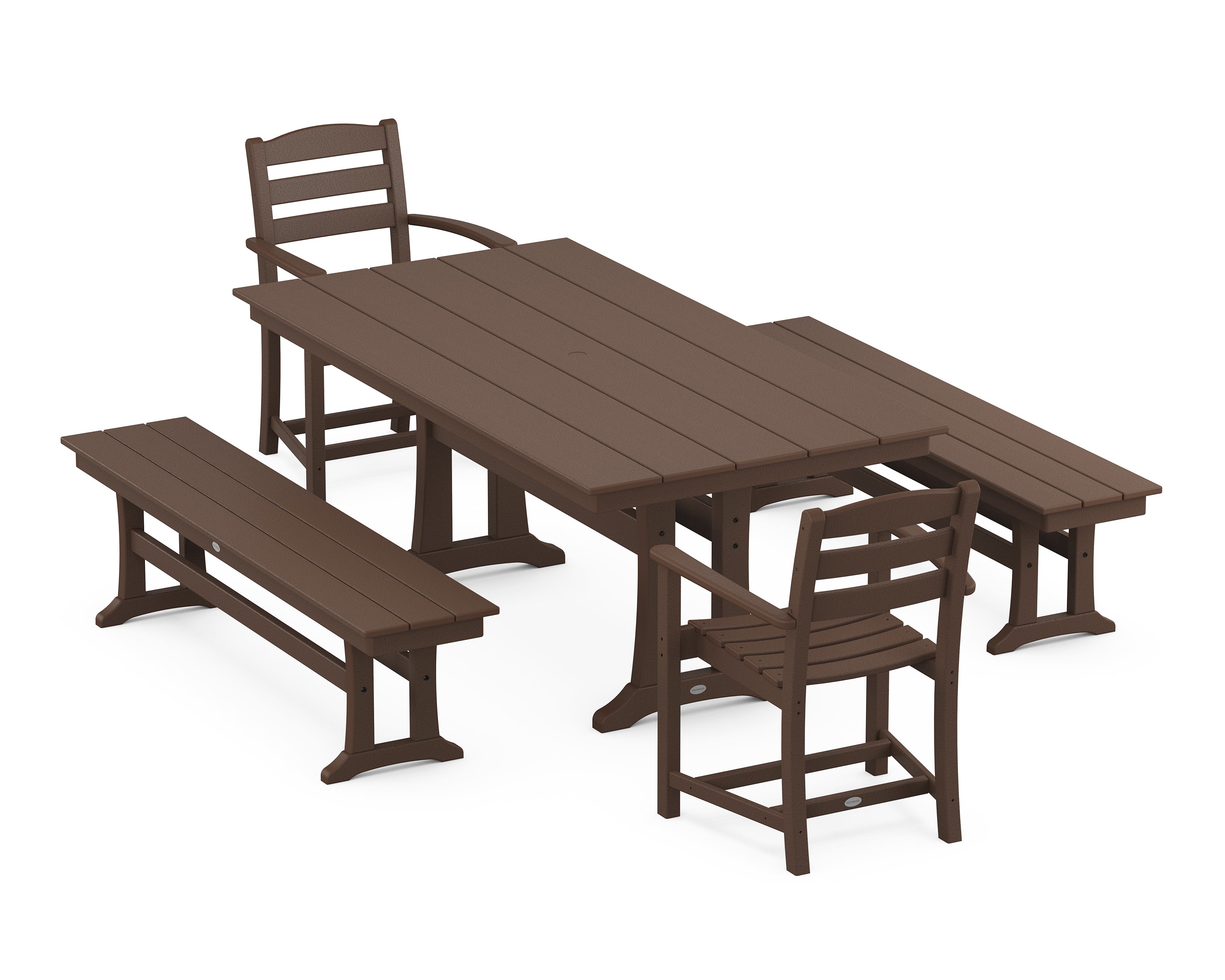POLYWOOD La Casa Cafe 5-Piece Farmhouse Dining Set With Trestle Legs in Mahogany