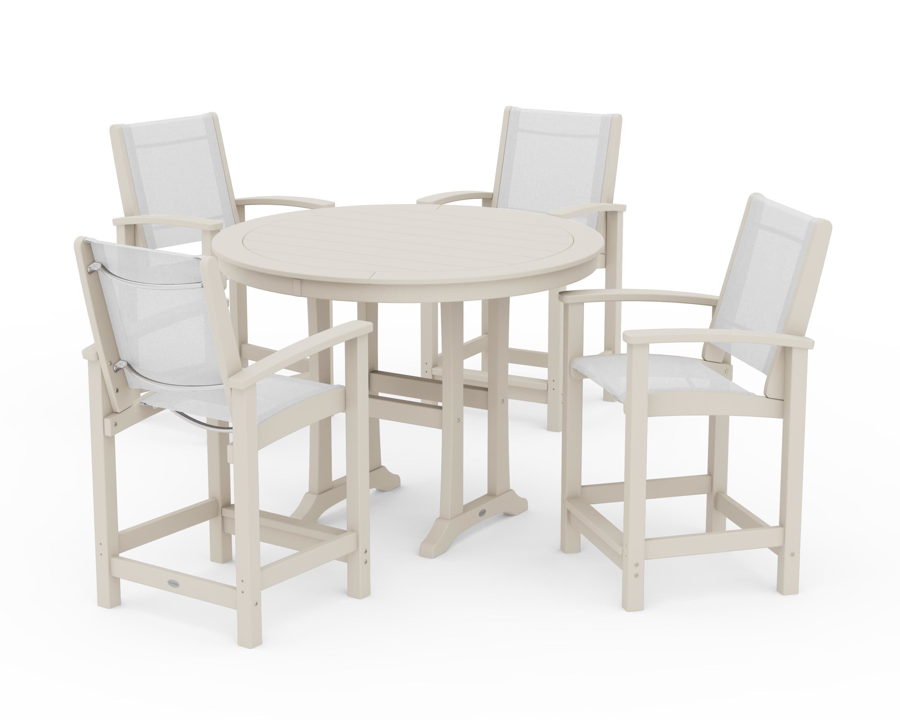 POLYWOOD Coastal 5-Piece Counter Set in Sand / White Sling