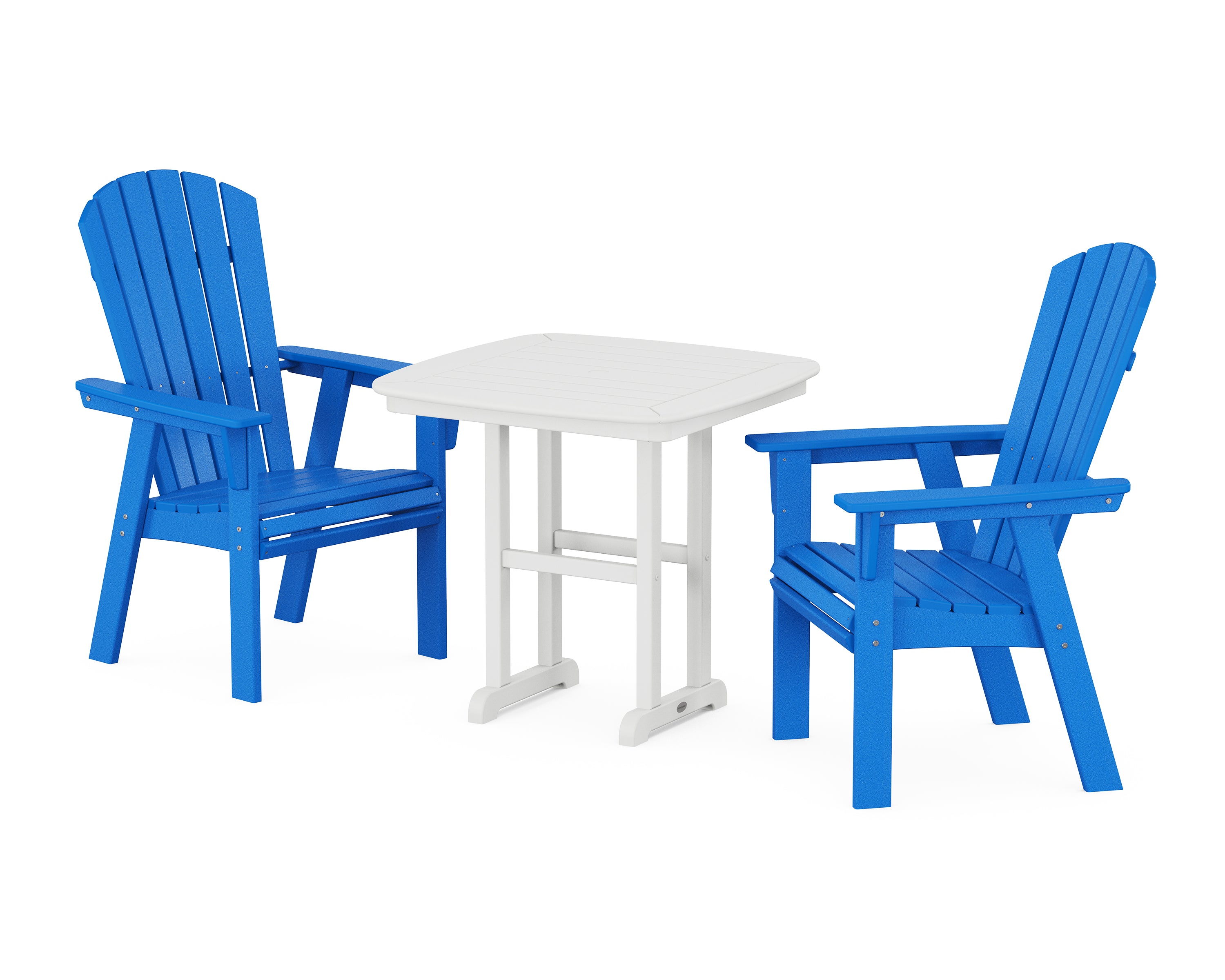 POLYWOOD® Nautical Adirondack 3-Piece Dining Set in Pacific Blue / White