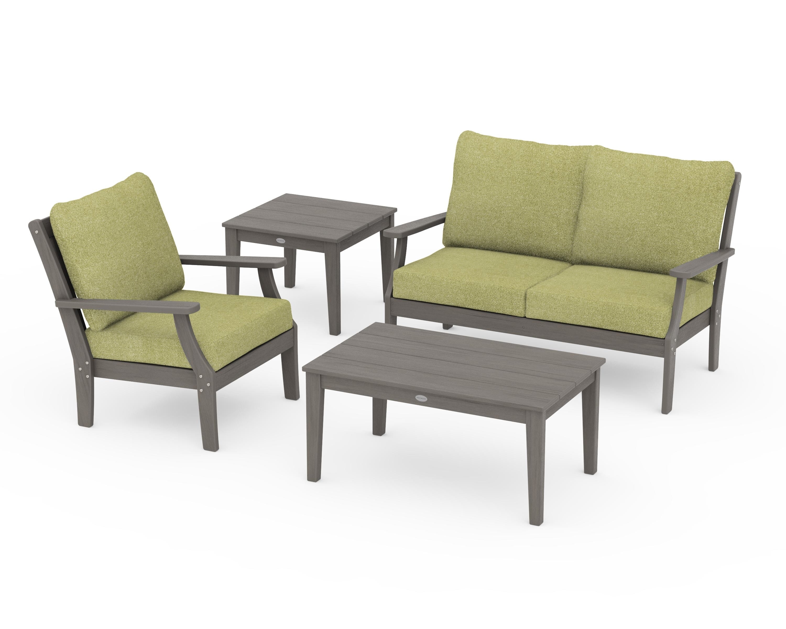 POLYWOOD Braxton 4-Piece Deep Seating Set in Driftwood / Chartreuse Boucle