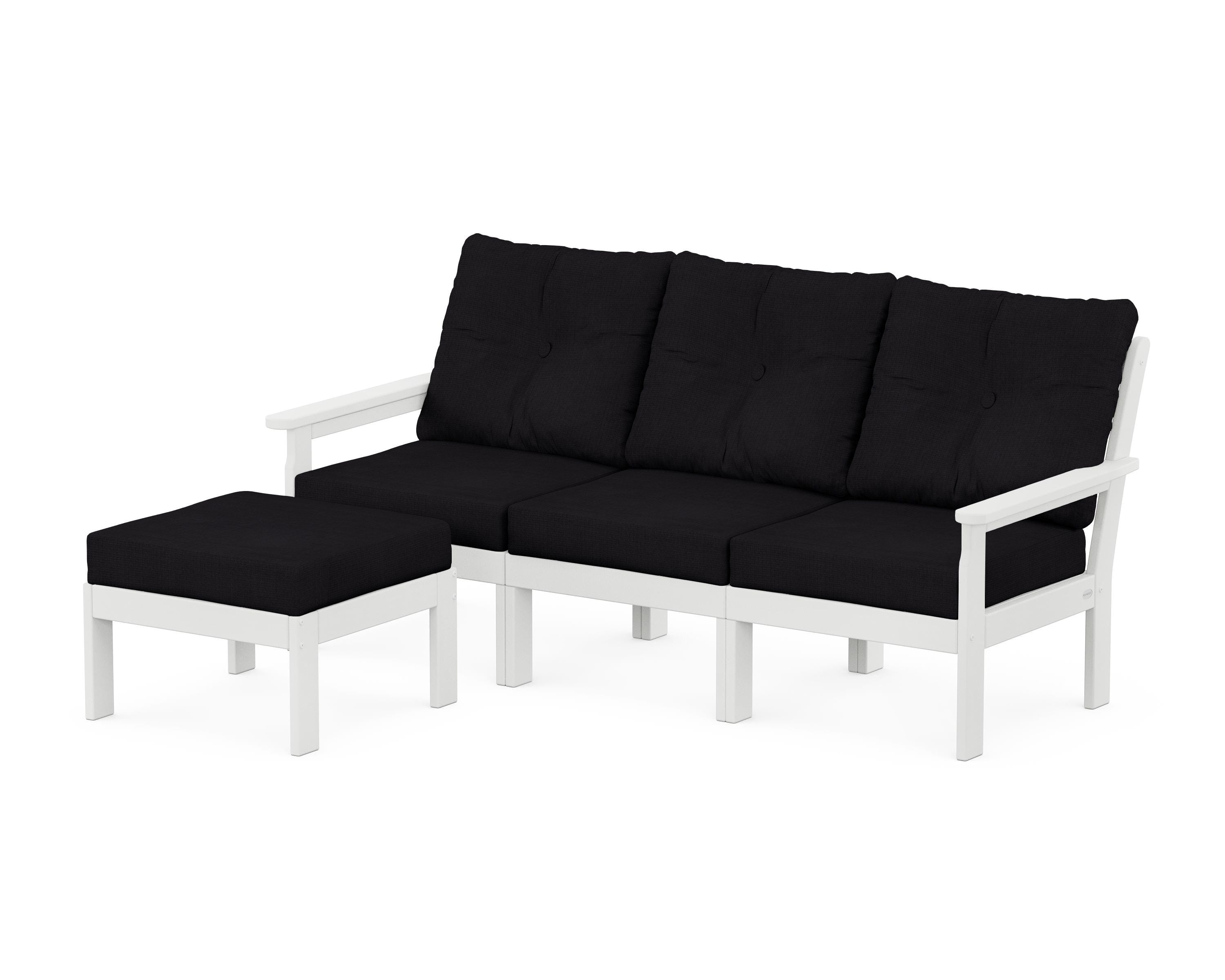 POLYWOOD Vineyard 4-Piece Sectional with Ottoman in White / Midnight Linen