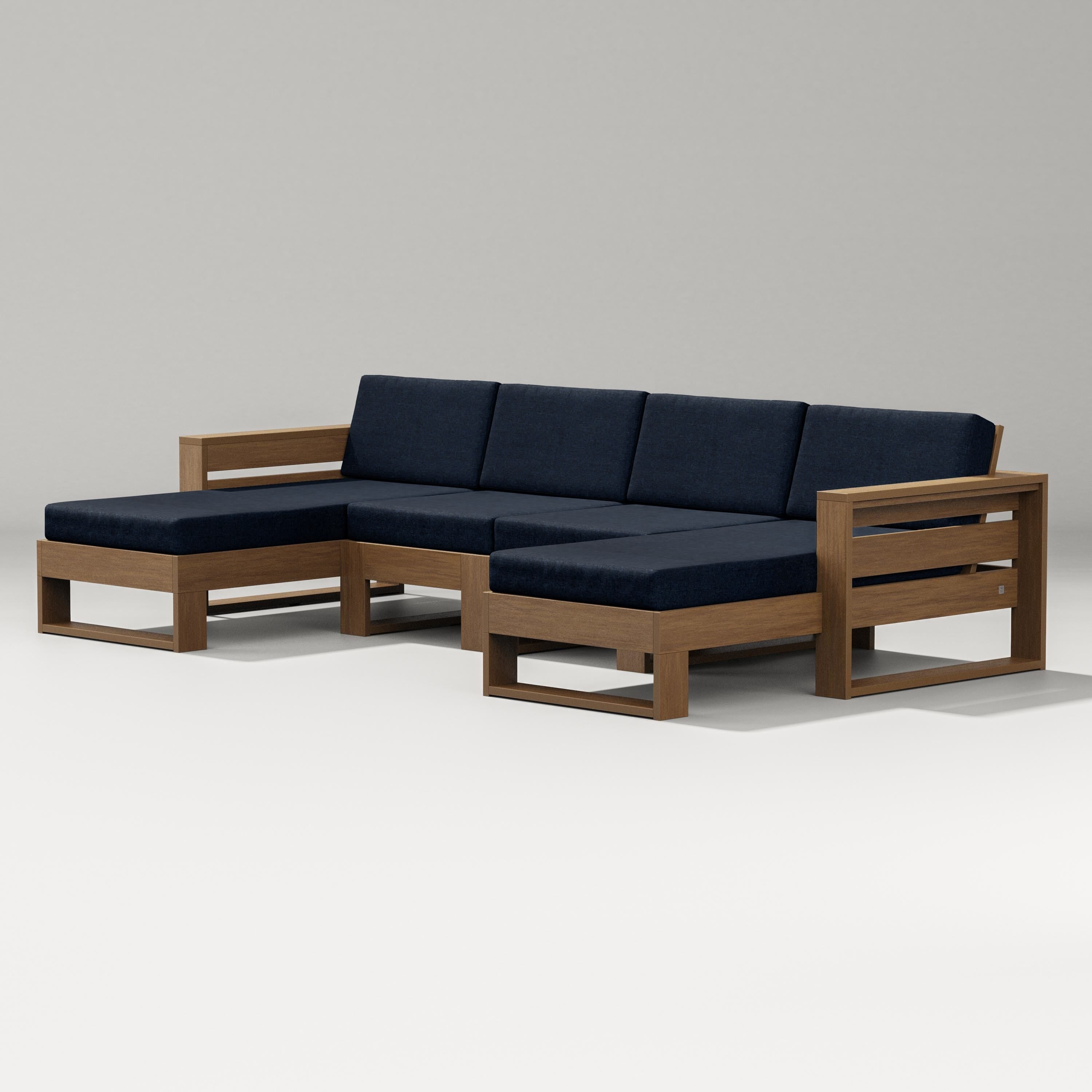 PW Designer Series Latitude Double Chaise Sectional in Natural / Marine Indigo