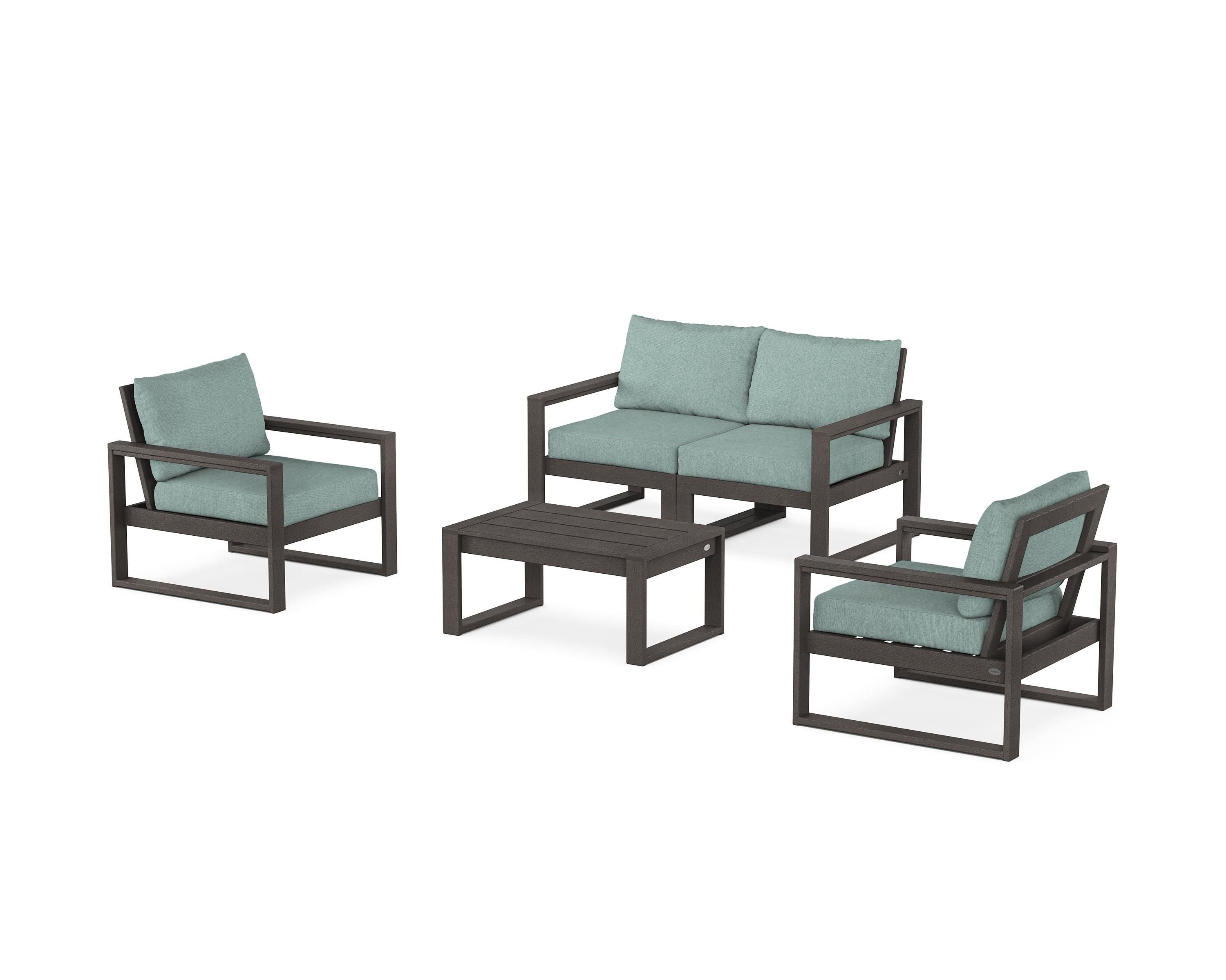 POLYWOOD EDGE Sectional 4-Piece Deep Seating Set with Loveseat in Vintage Coffee / Glacier Spa