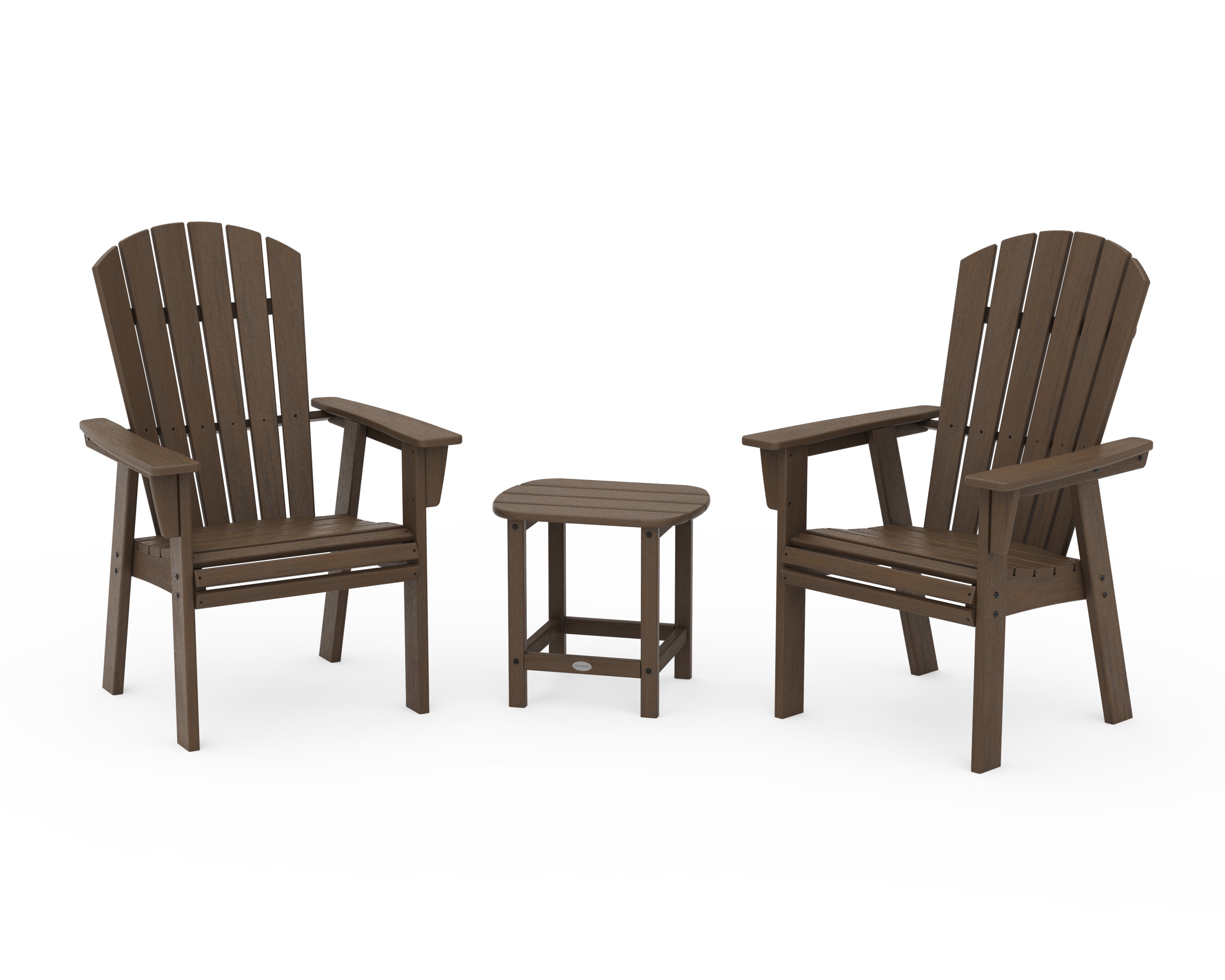 POLYWOOD Nautical 3-Piece Curveback Upright Adirondack Chair Set in Kona