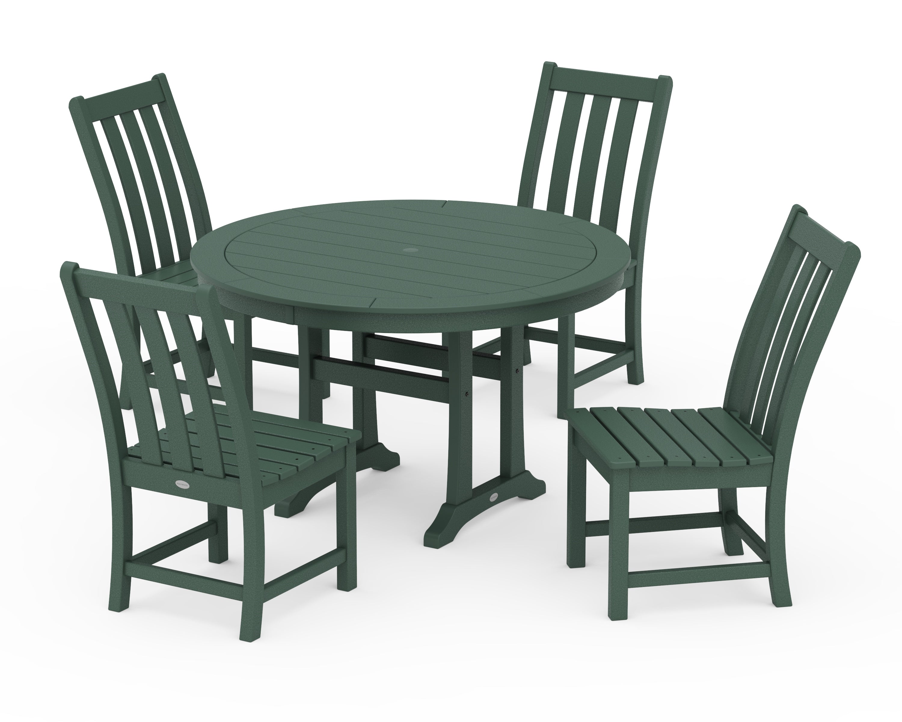 POLYWOOD Vineyard Side Chair 5-Piece Round Dining Set With Trestle Legs in Green