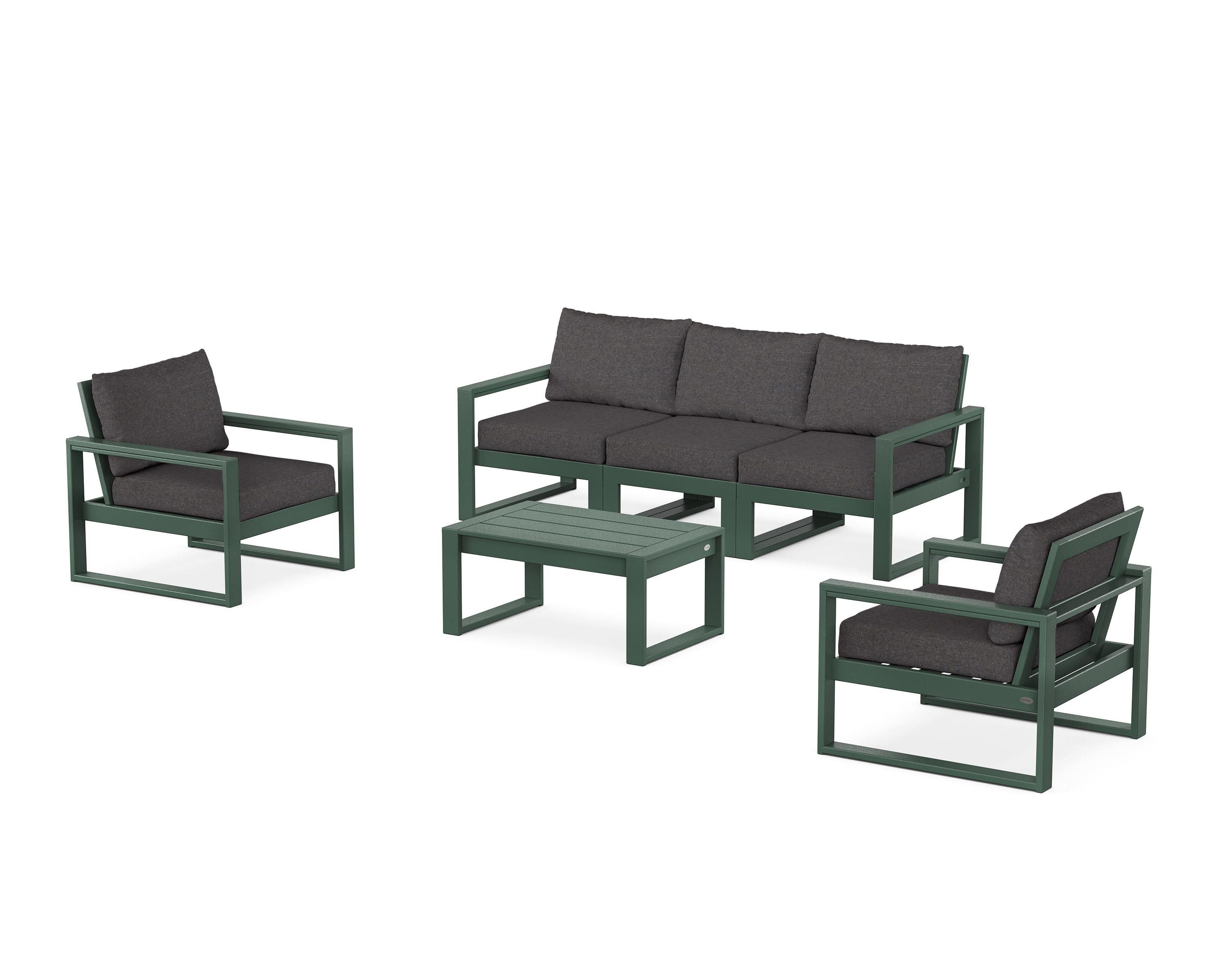 POLYWOOD EDGE Sectional 4-Piece Deep Seating Set with Sofa in Green / Ash Charcoal