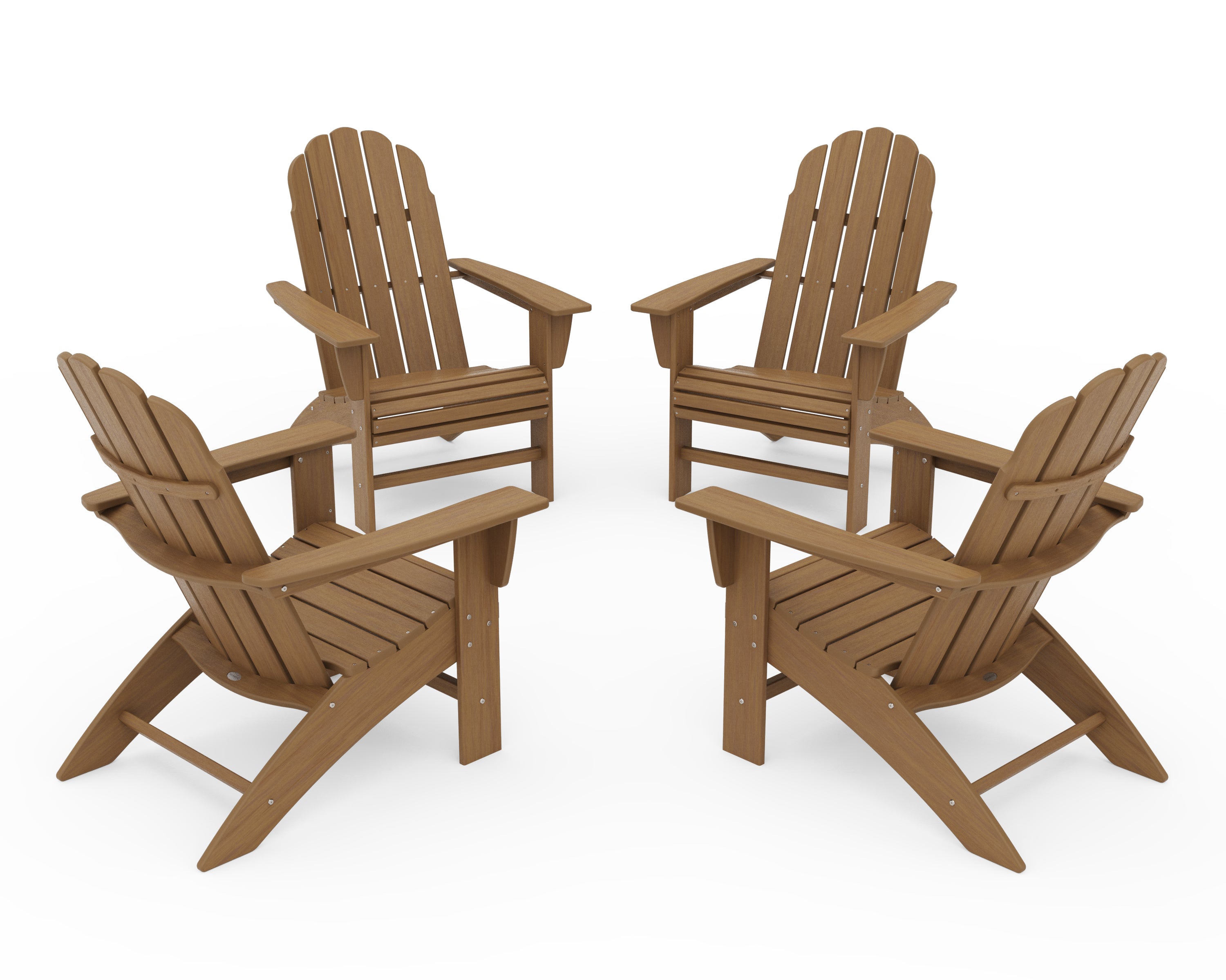 POLYWOOD 4-Piece Vineyard Curveback Adirondack Chair Conversation Set in Natural