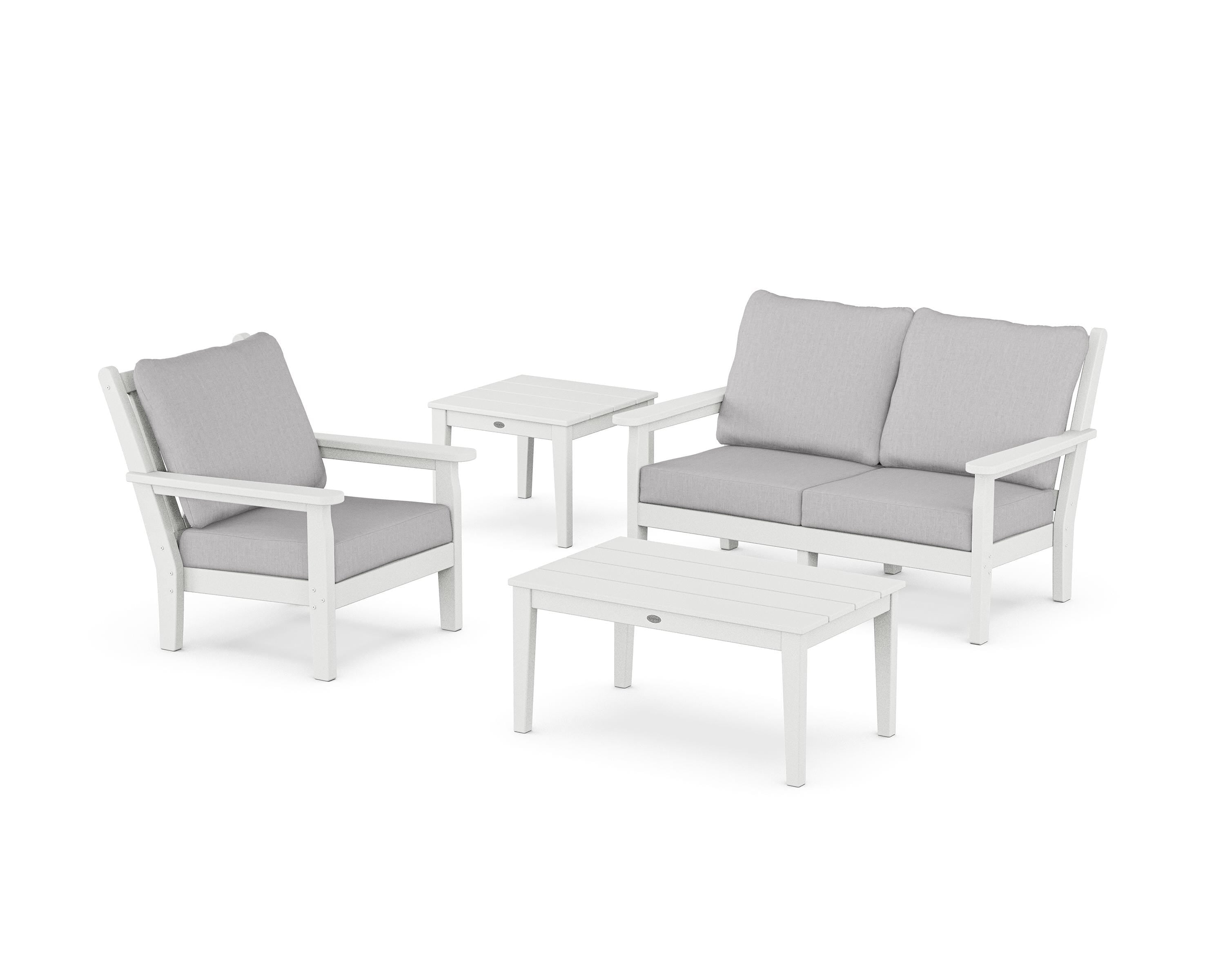 POLYWOOD Chippendale 4-Piece Deep Seating Set in White / Granite