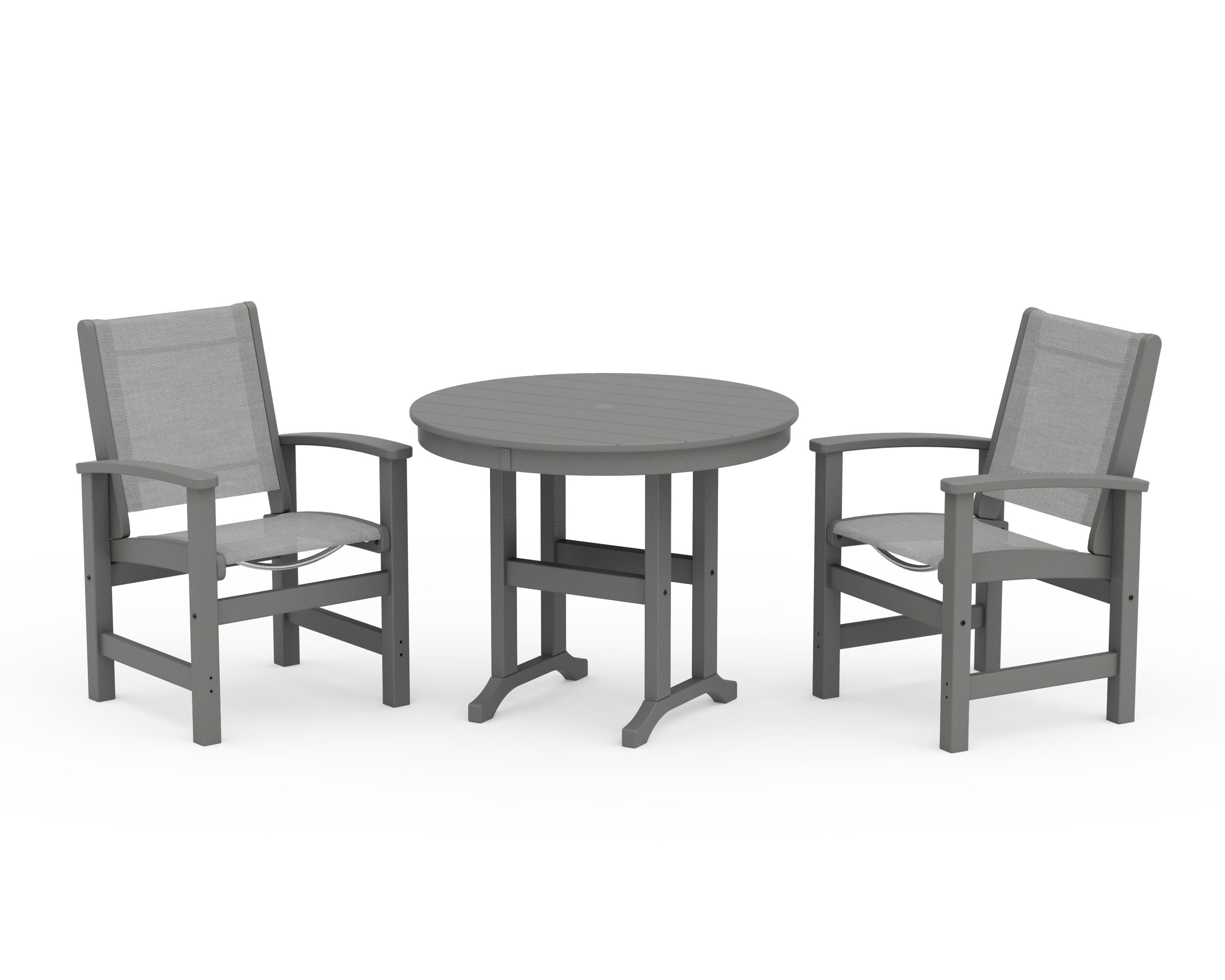 POLYWOOD Coastal 3-Piece Round Dining Set in Slate Grey / Metallic Sling