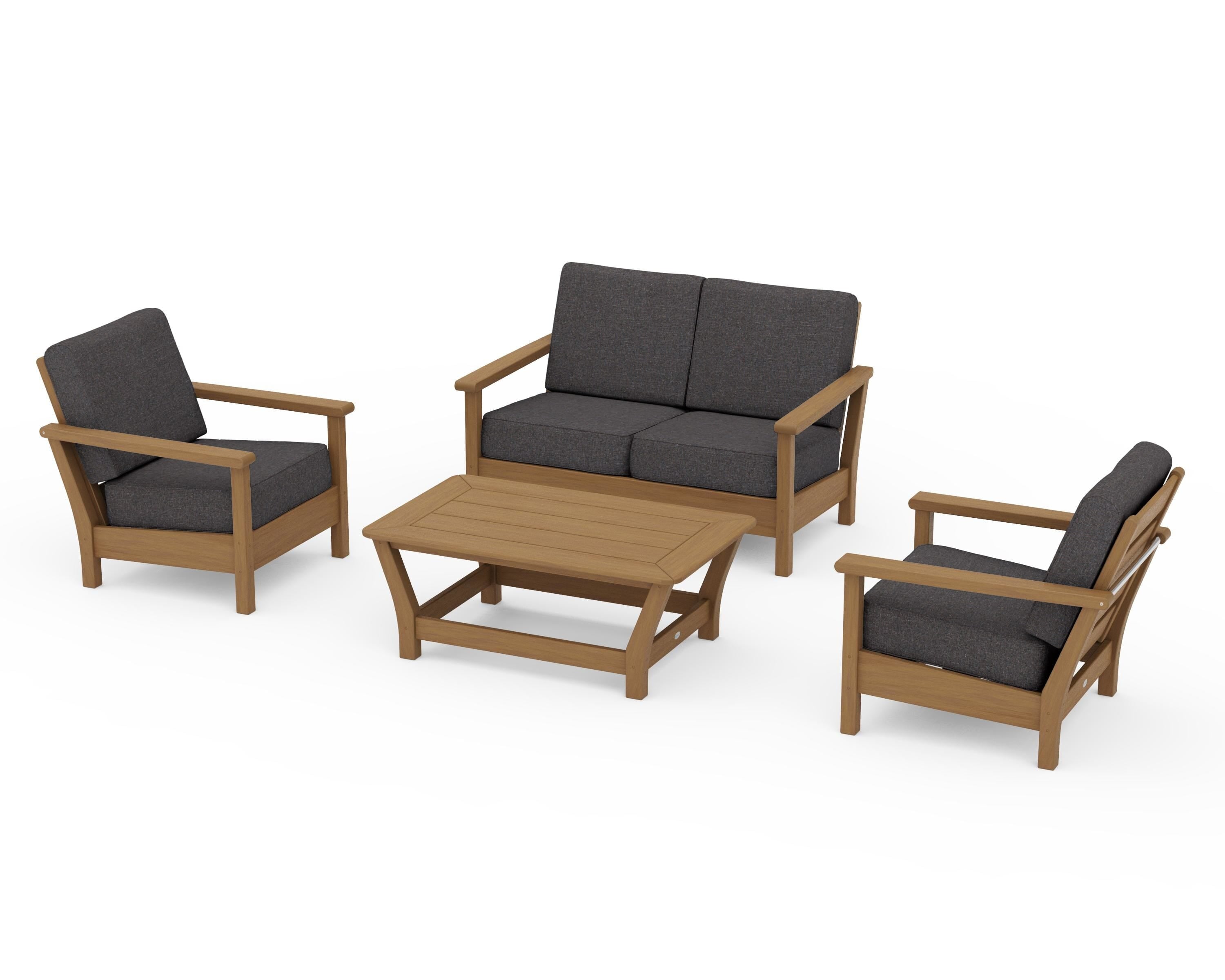 POLYWOOD Harbour 4-Piece Deep Seating Set in Natural / Ash Charcoal