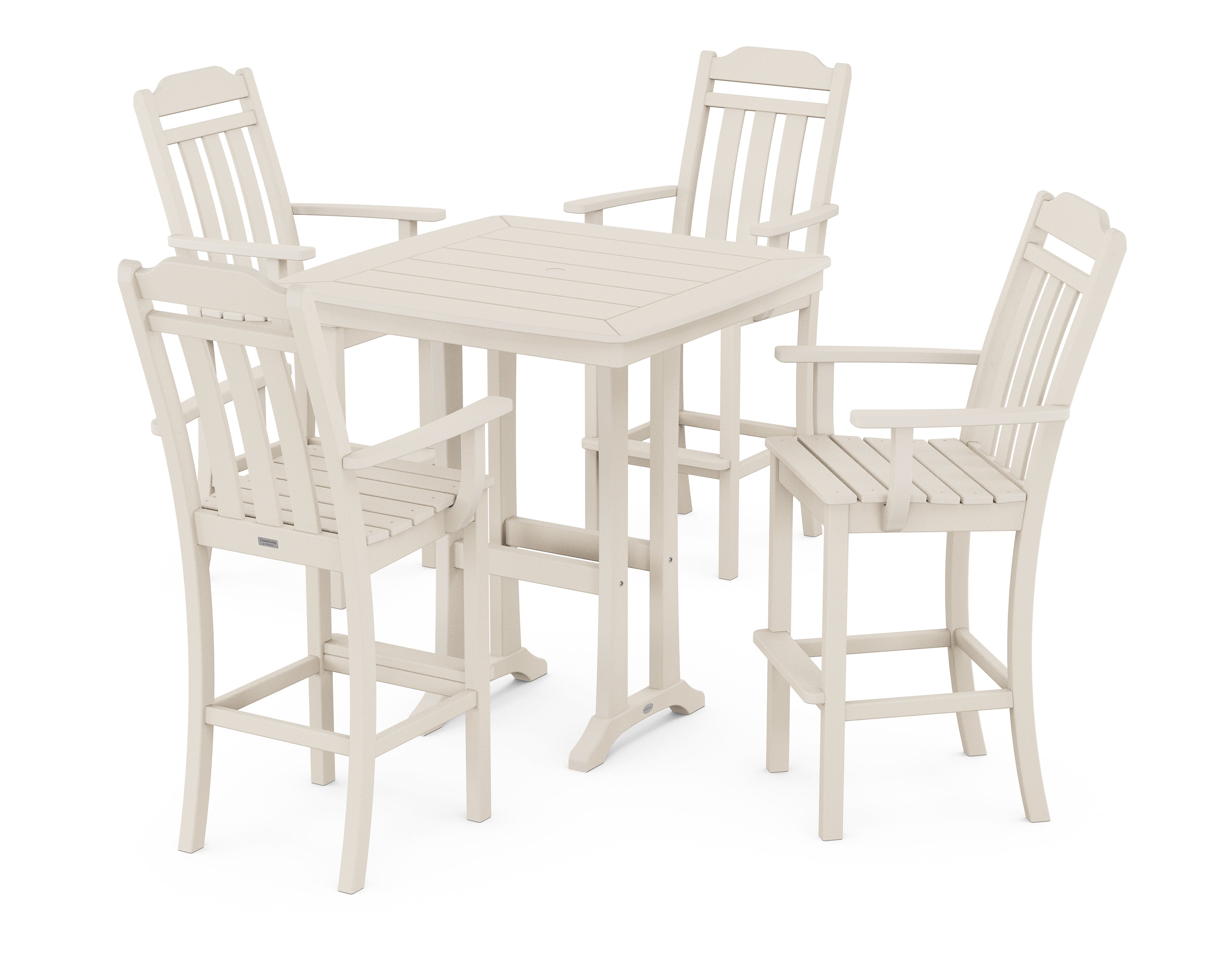 POLYWOOD Country Living 5-Piece Bar Set with Trestle Legs in Sand