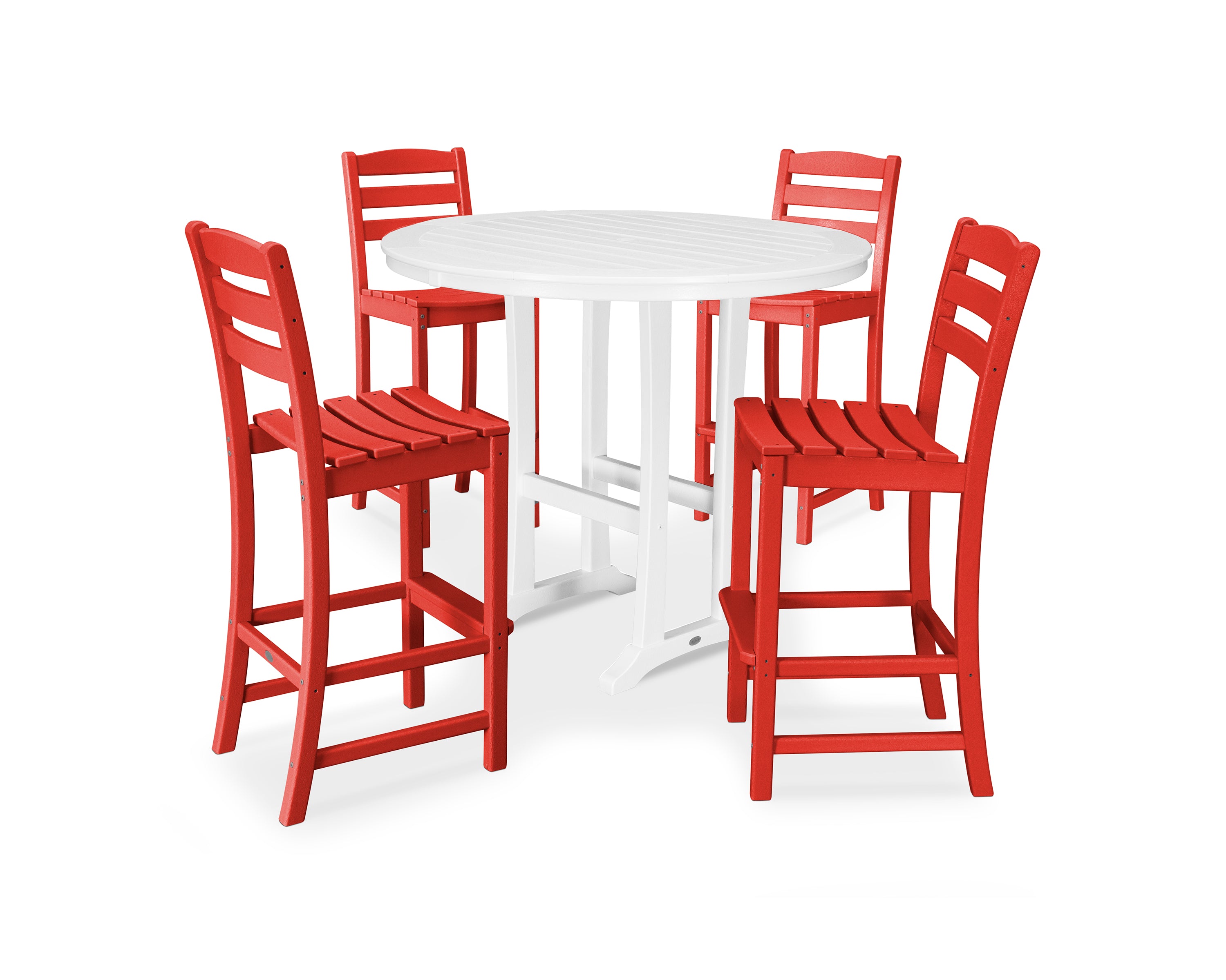 POLYWOOD® La Casa Café 5-Piece Side Chair Bar Dining Set in Sunset Red / White