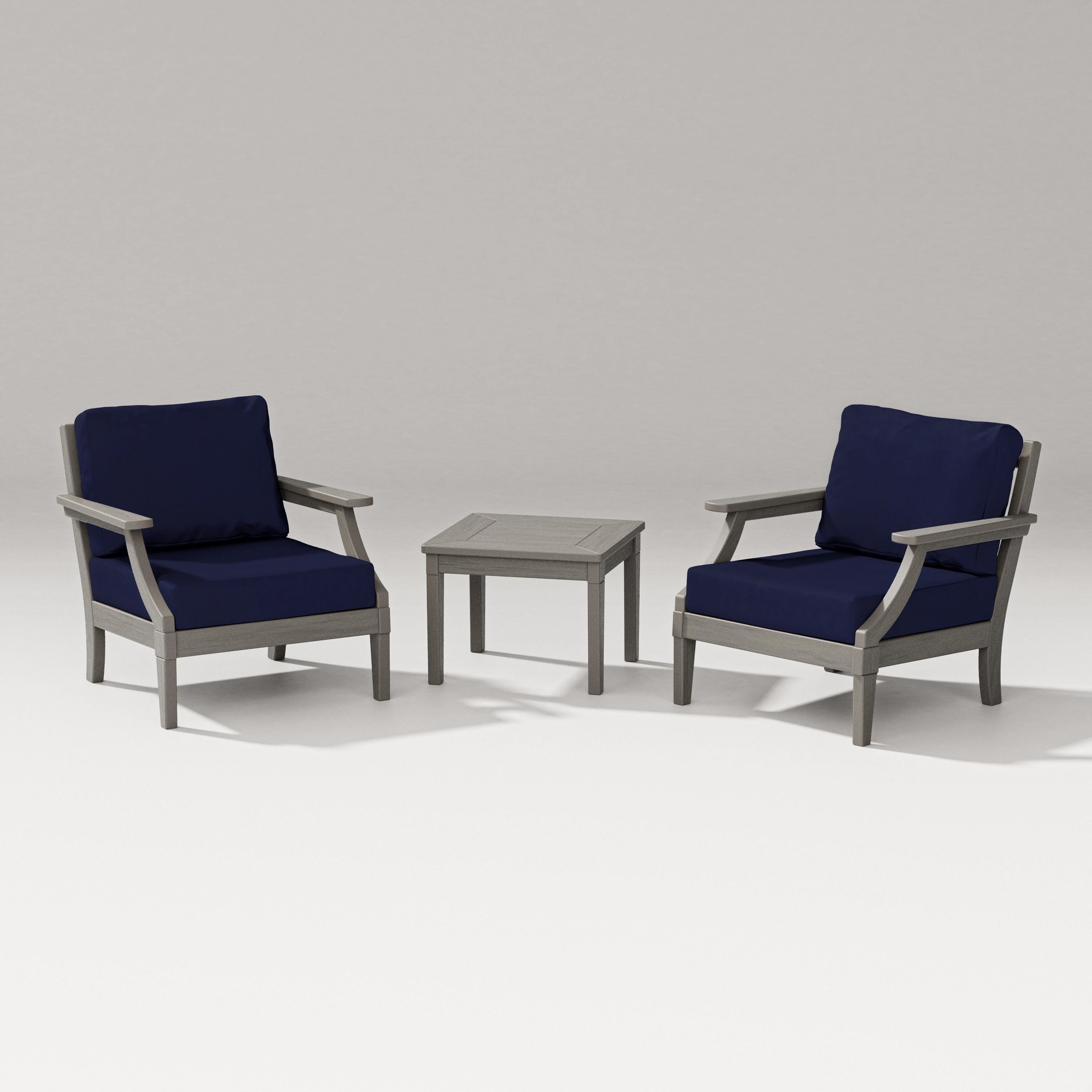 PW Designer Series Estate 3-Piece Lounge Chair Set in Driftwood / Navy