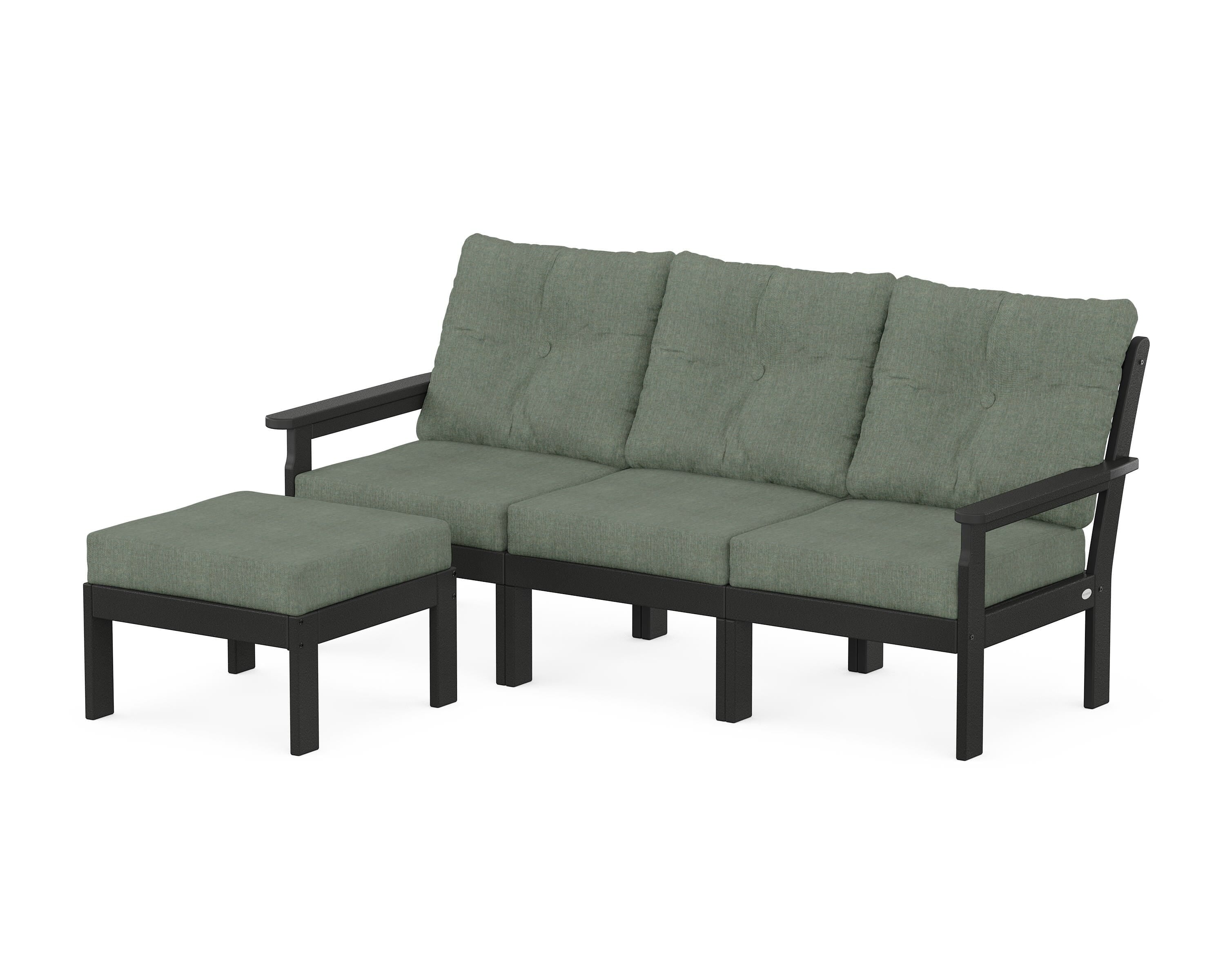 POLYWOOD Vineyard 4-Piece Sectional with Ottoman in Black / Cast Sage