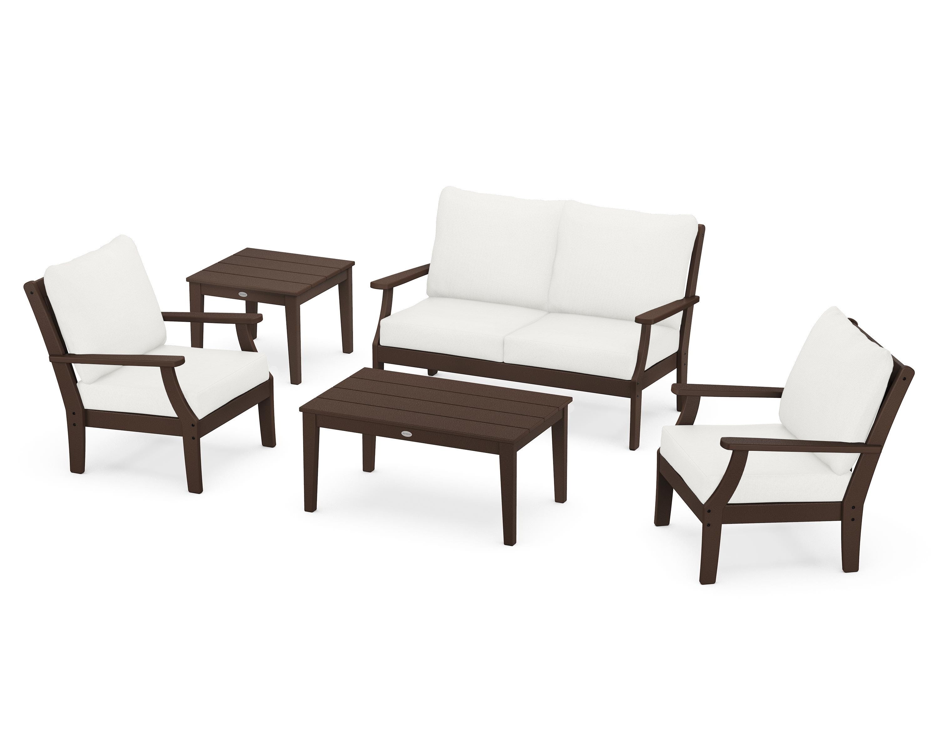 POLYWOOD Braxton 5-Piece Deep Seating Set in Mahogany / Natural Linen