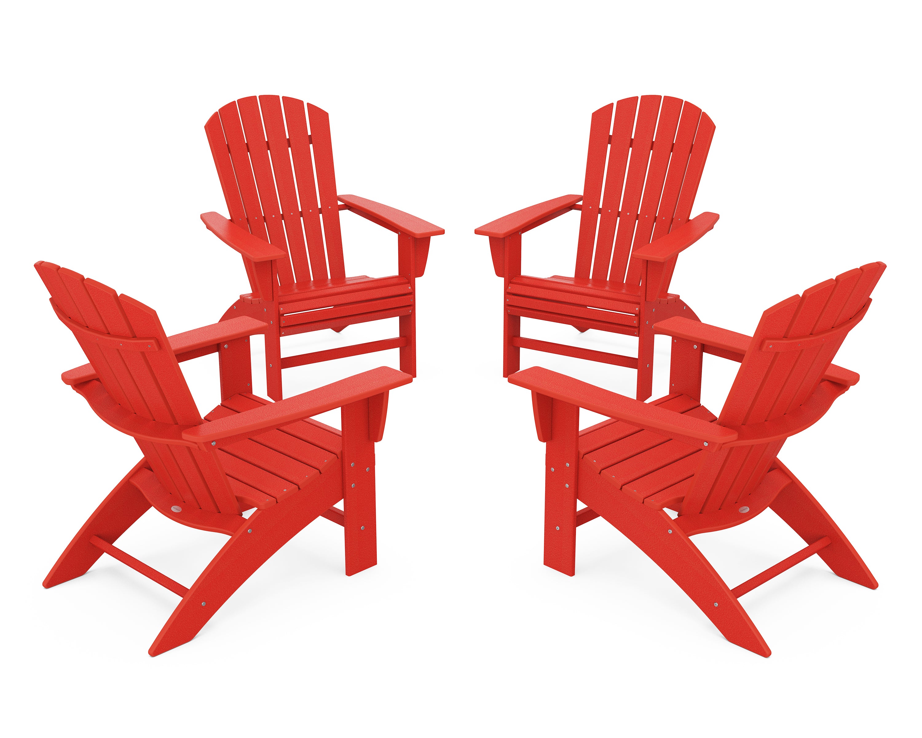 POLYWOOD® 4-Piece Nautical Curveback Adirondack Chair Conversation Set in Sunset Red