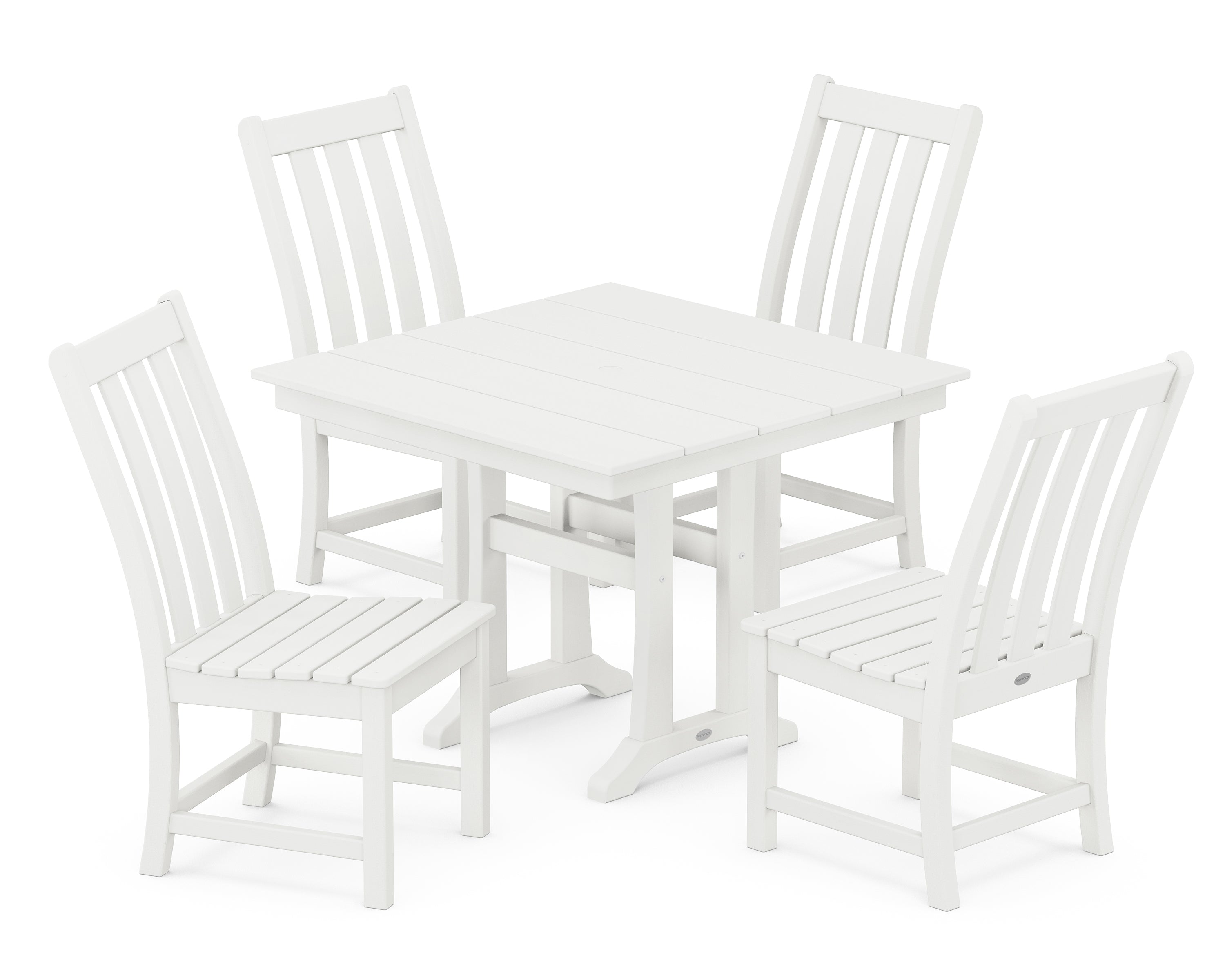 POLYWOOD® Vineyard 5-Piece Farmhouse Trestle Side Chair Dining Set in Vintage White