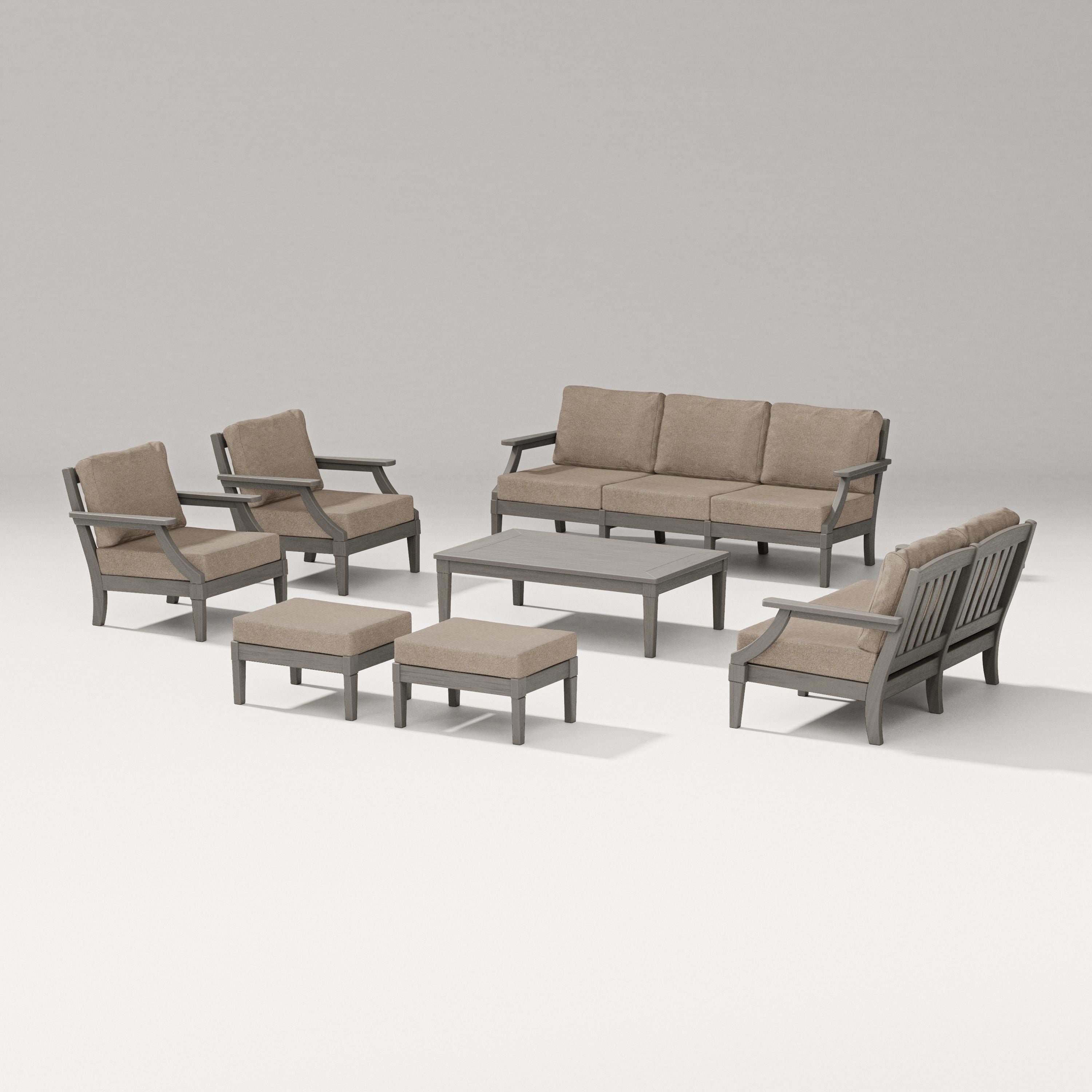 PW Designer Series Estate 7-Piece Lounge Sofa Set in Driftwood / Spiced Burlap