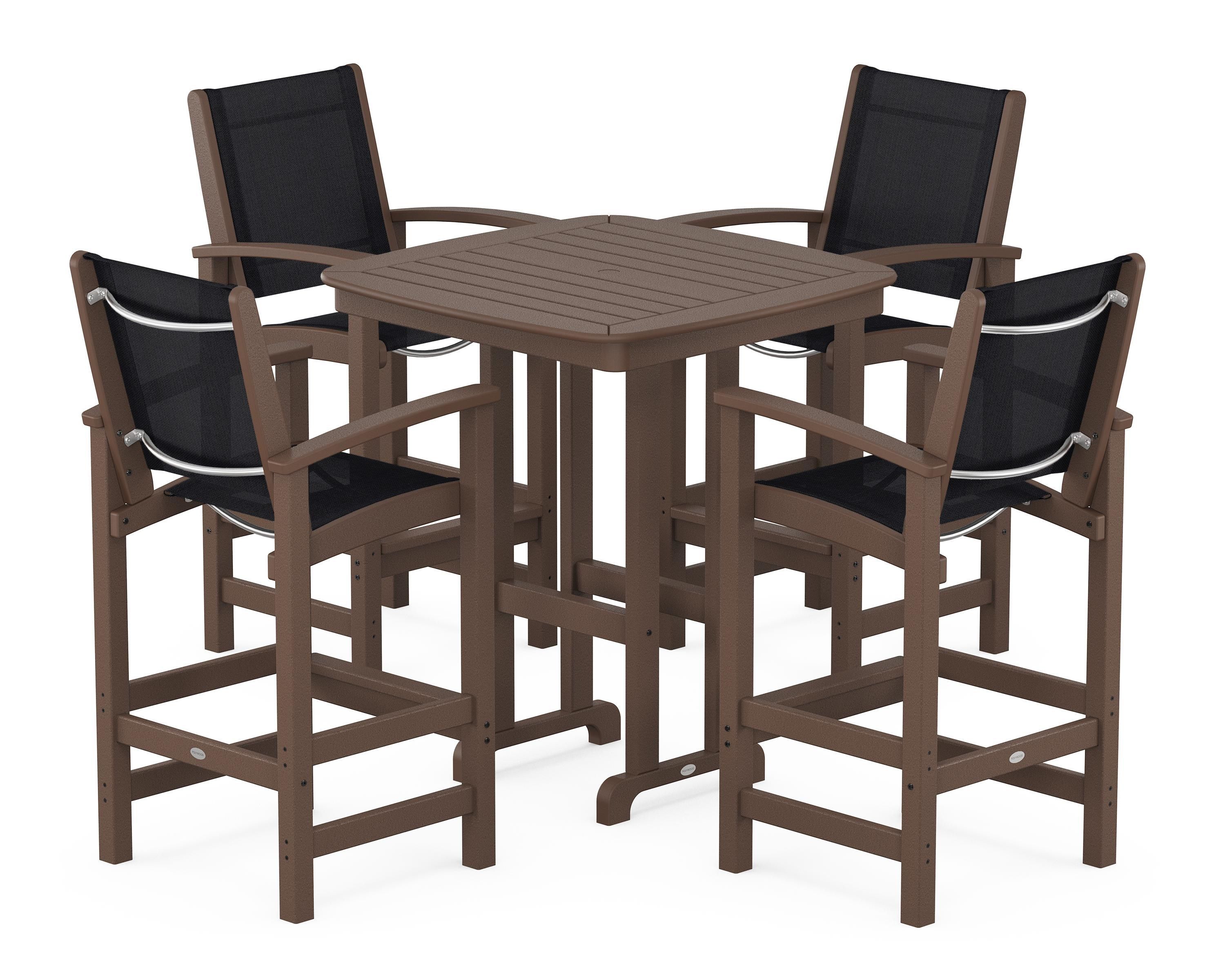 POLYWOOD Coastal 5-Piece Bar Set in Mahogany / Black Sling