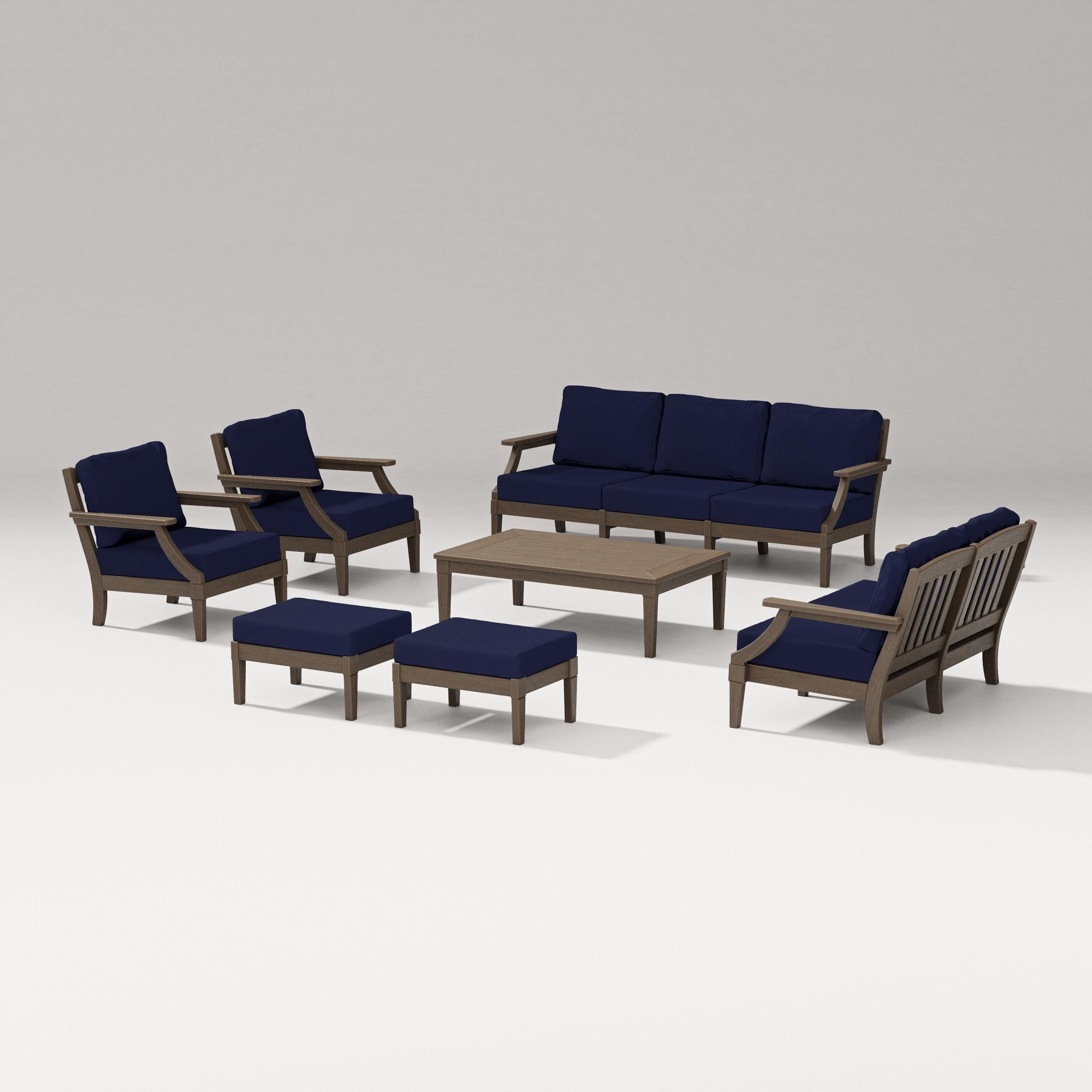 PW Designer Series Estate 7-Piece Lounge Sofa Set in Kona / Navy