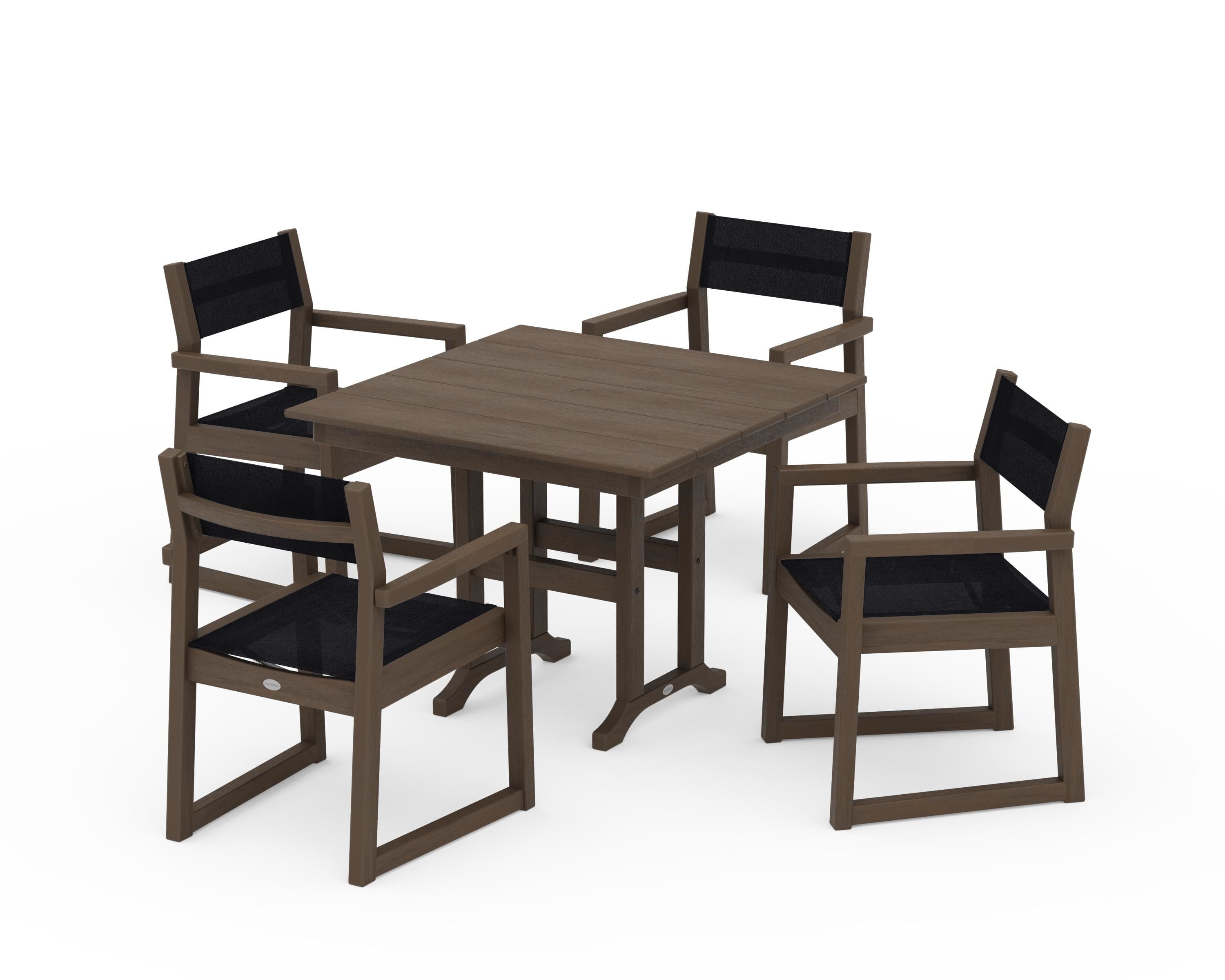 POLYWOOD EDGE Sling Arm Chair 5-Piece Farmhouse Dining Set in Kona / Black Sling