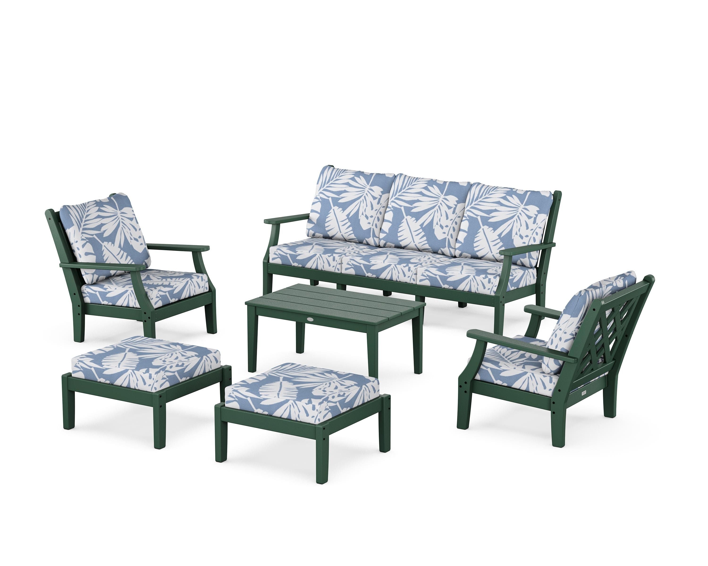 Country Living Wovendale 6-Piece Lounge Sofa Set in Green / Leaf Sky Blue