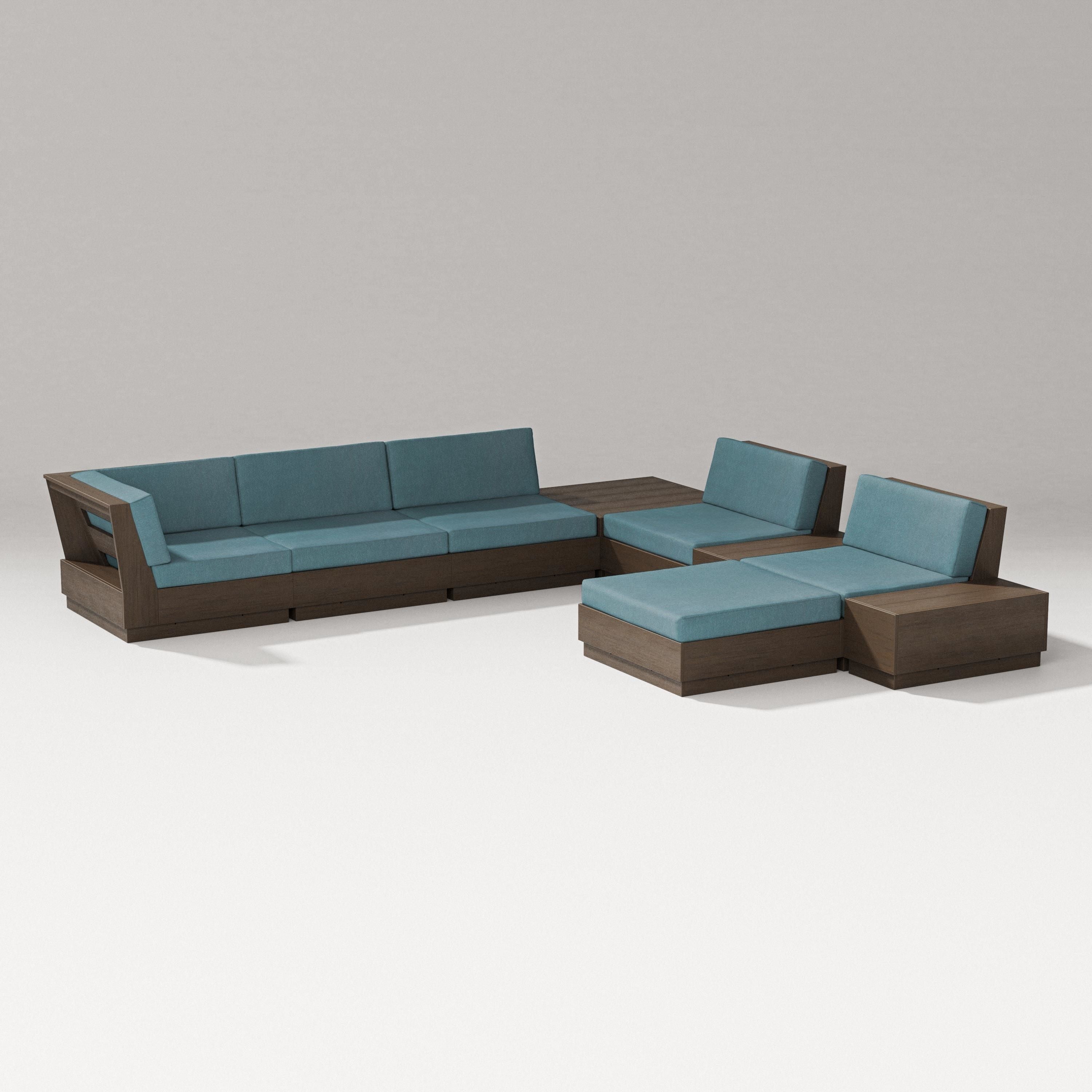 PW Designer Series Elevate 9-Piece Conversation Sectional in Kona / Ocean Teal